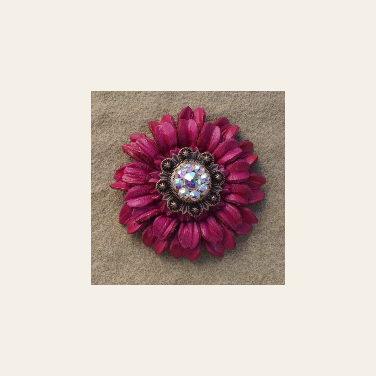 Hot Pink Daisy Flower With Copper AB 1" Concho on a warm cream background