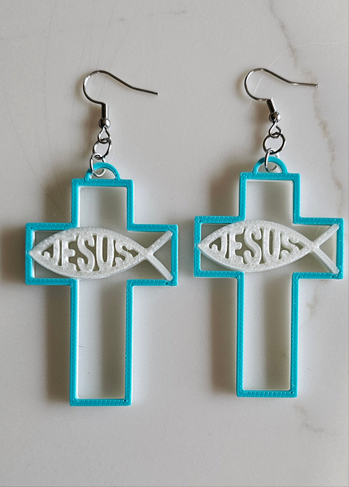 3D Print Christian Cross Faith Earrings Made in America by Baha Ranch Western Wear