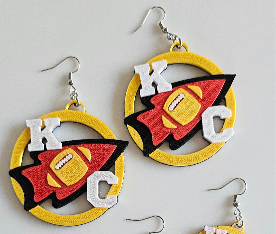 3D Print Chiefs Earrings Keychain Red Kingdom Kansas City KC Football by Baha Ranch Western Wear - product image 8