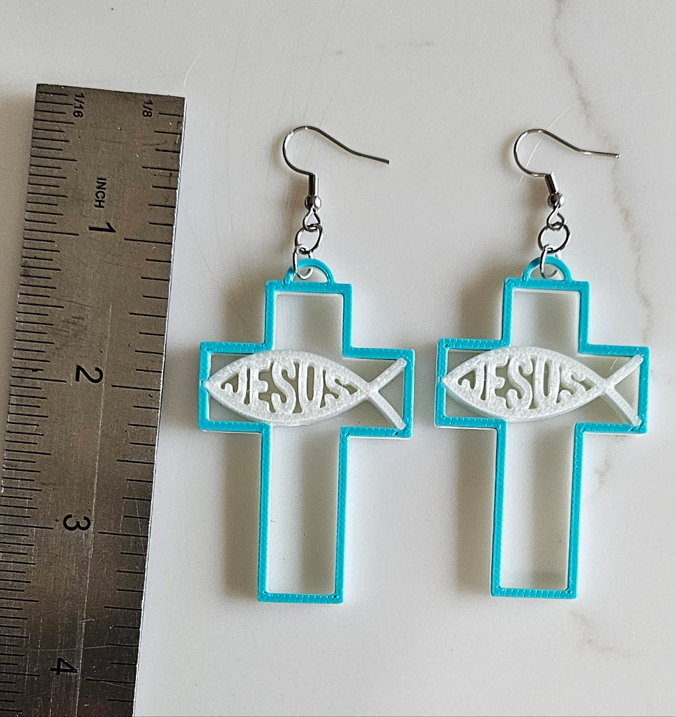 3D Print Christian Cross Faith Earrings Made in America by Baha Ranch Western Wear - product image 2