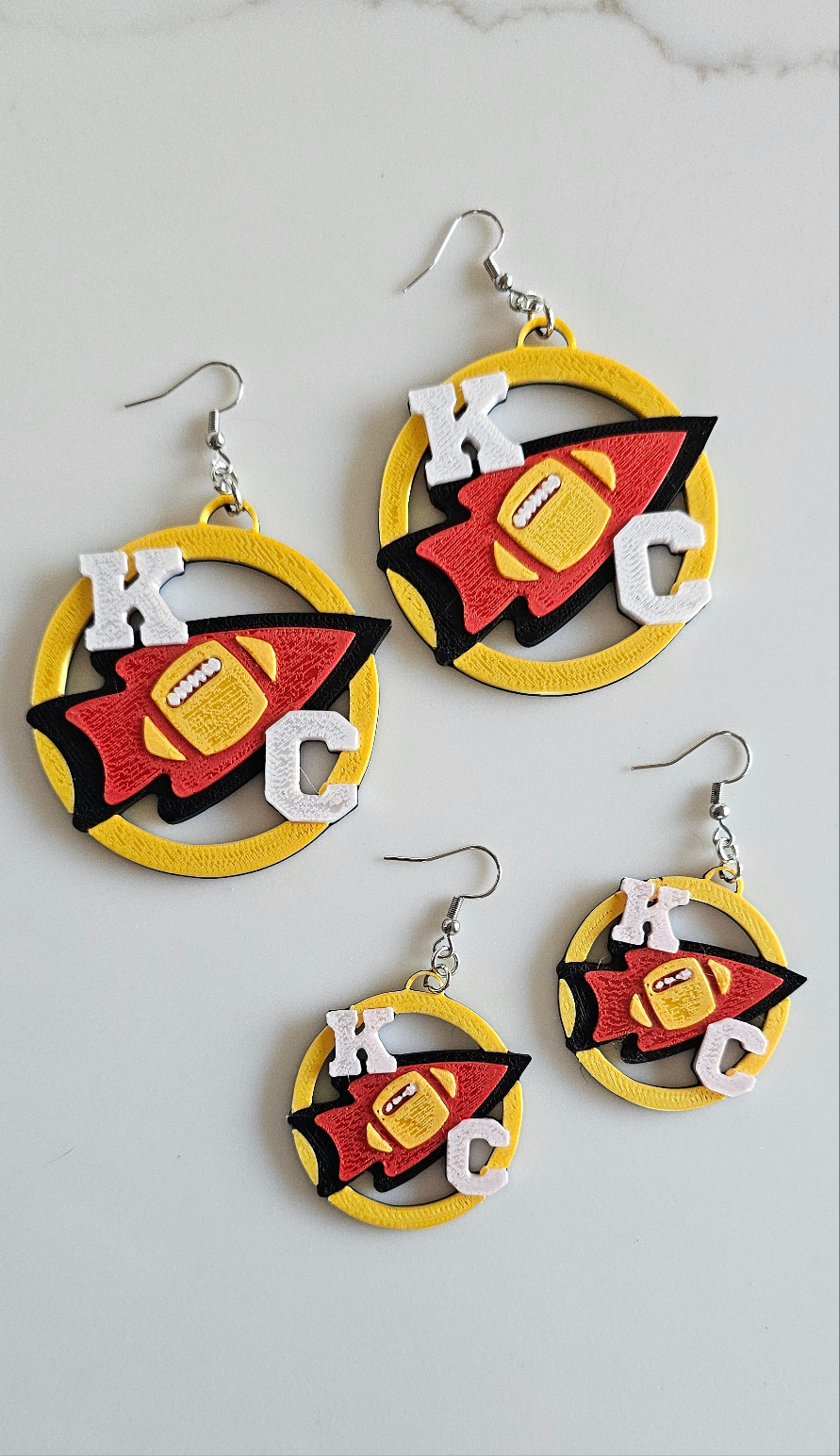 3D Print Chiefs Earrings Keychain Red Kingdom Kansas City KC Football by Baha Ranch Western Wear