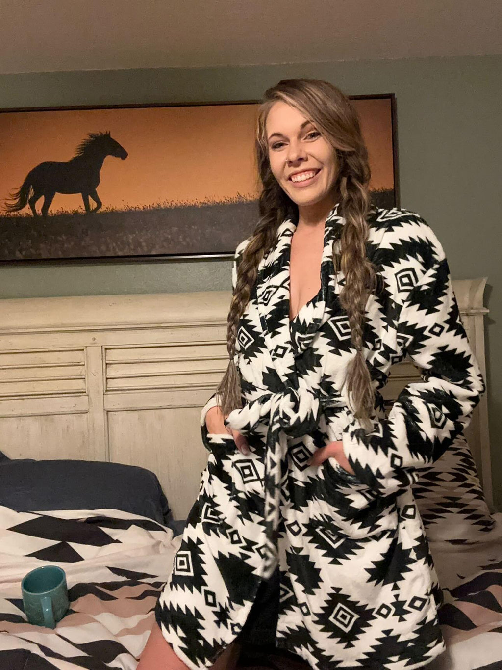Baha Ranch Black Aztec Women's Western Bath Robe by Baha Ranch Western Wear - product image 3