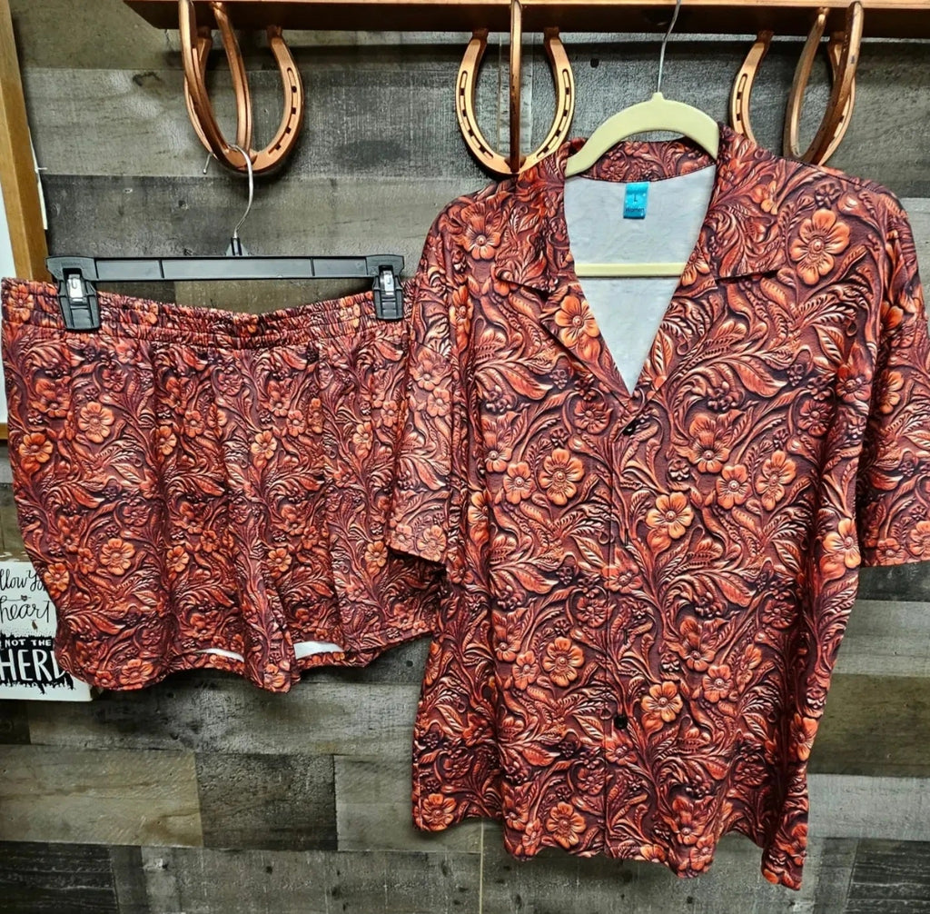 Baha Ranch Leather Floral Print Women's Pajama Set by Baha Ranch Western Wear