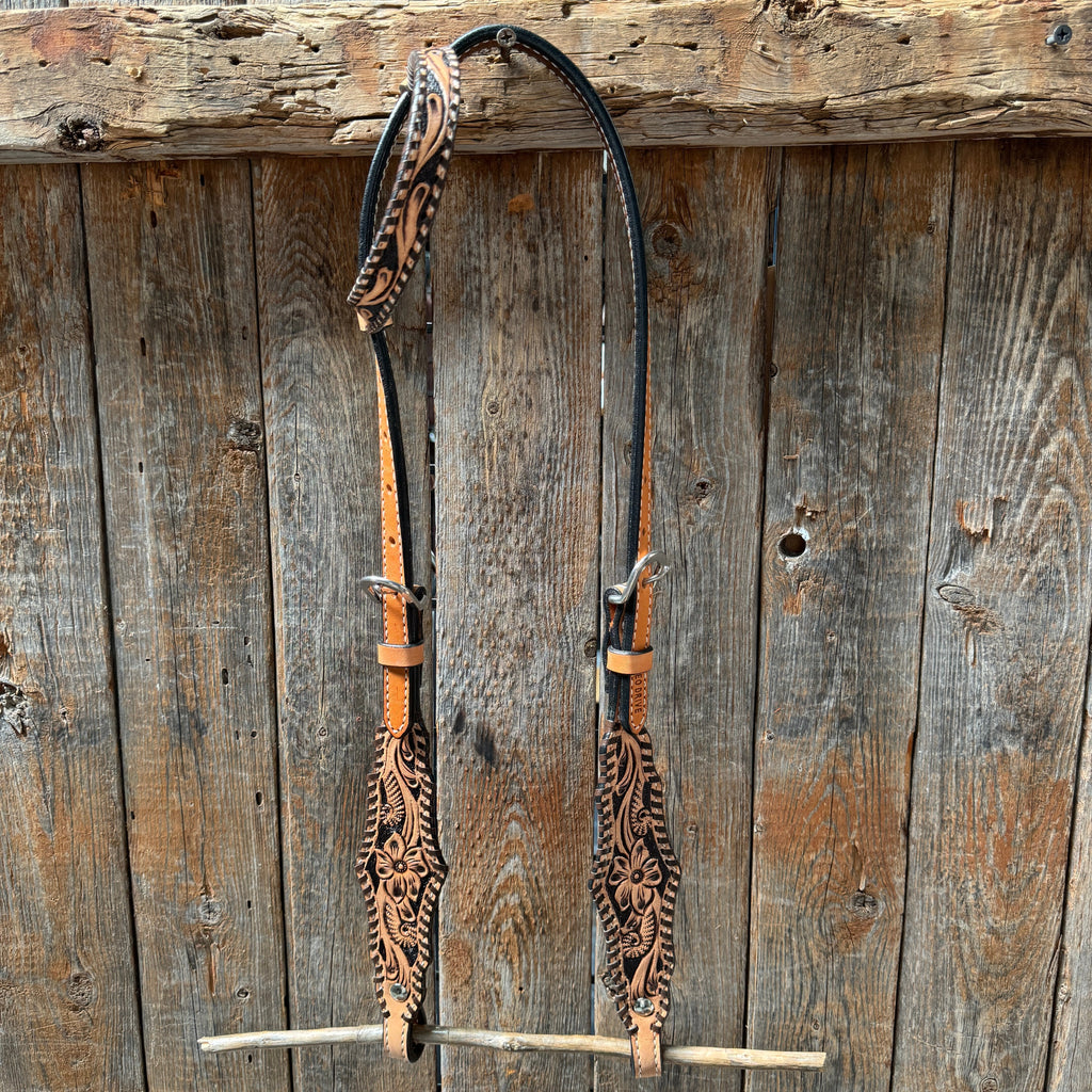 Light Oil Floral Whipstitch Triangle / Gladiator Browband/ One Ear Breastcollar Tack Set — view 4