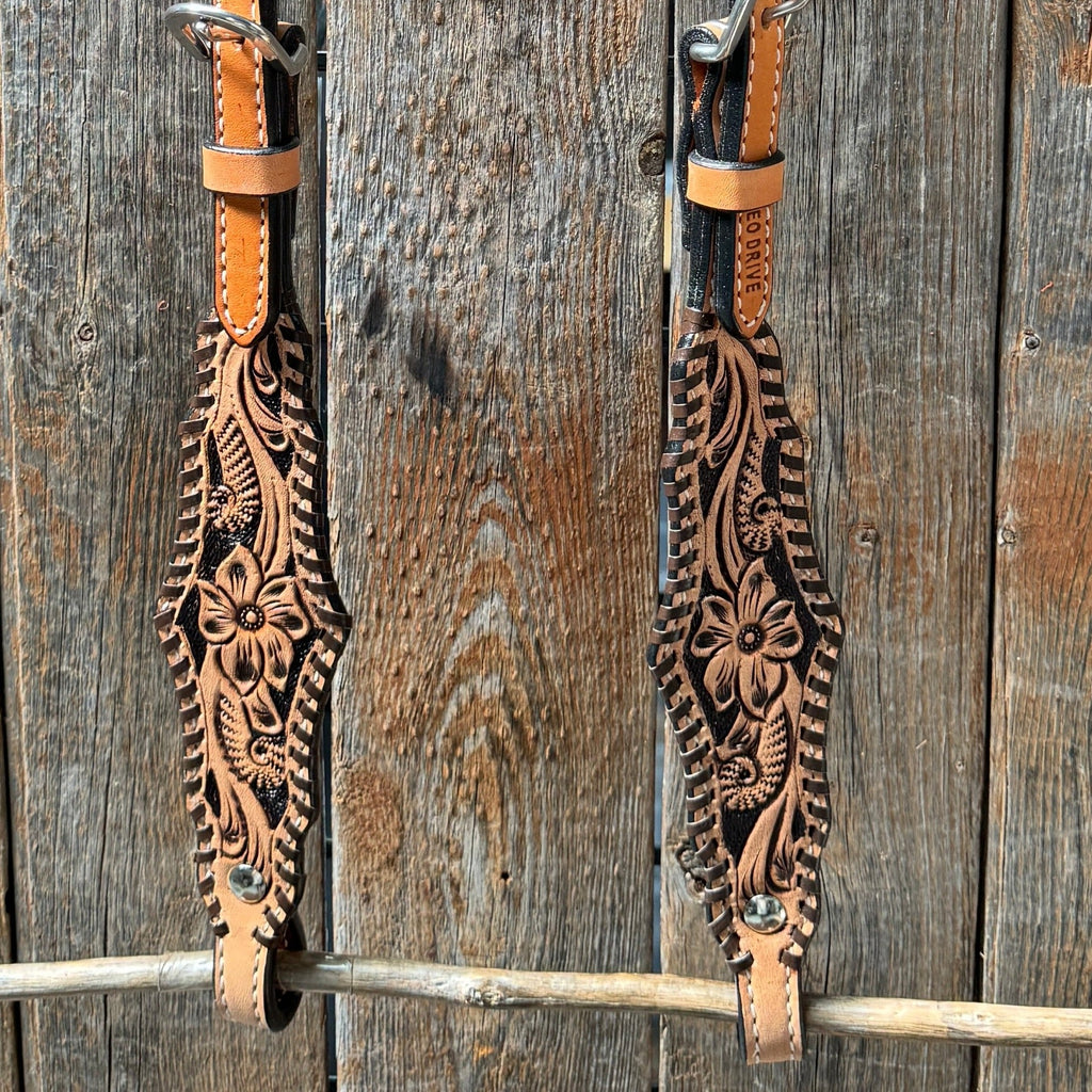 Light Oil Floral Whipstitch One Ear Headstall / Bridle #24387 — view 2