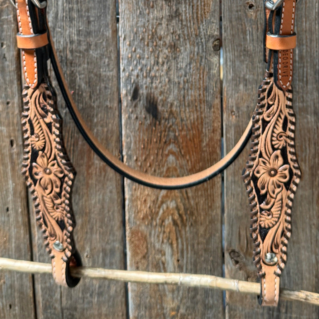 Light Oil Floral Whipstitch Browband Headstall / Bridle #24386 — view 3