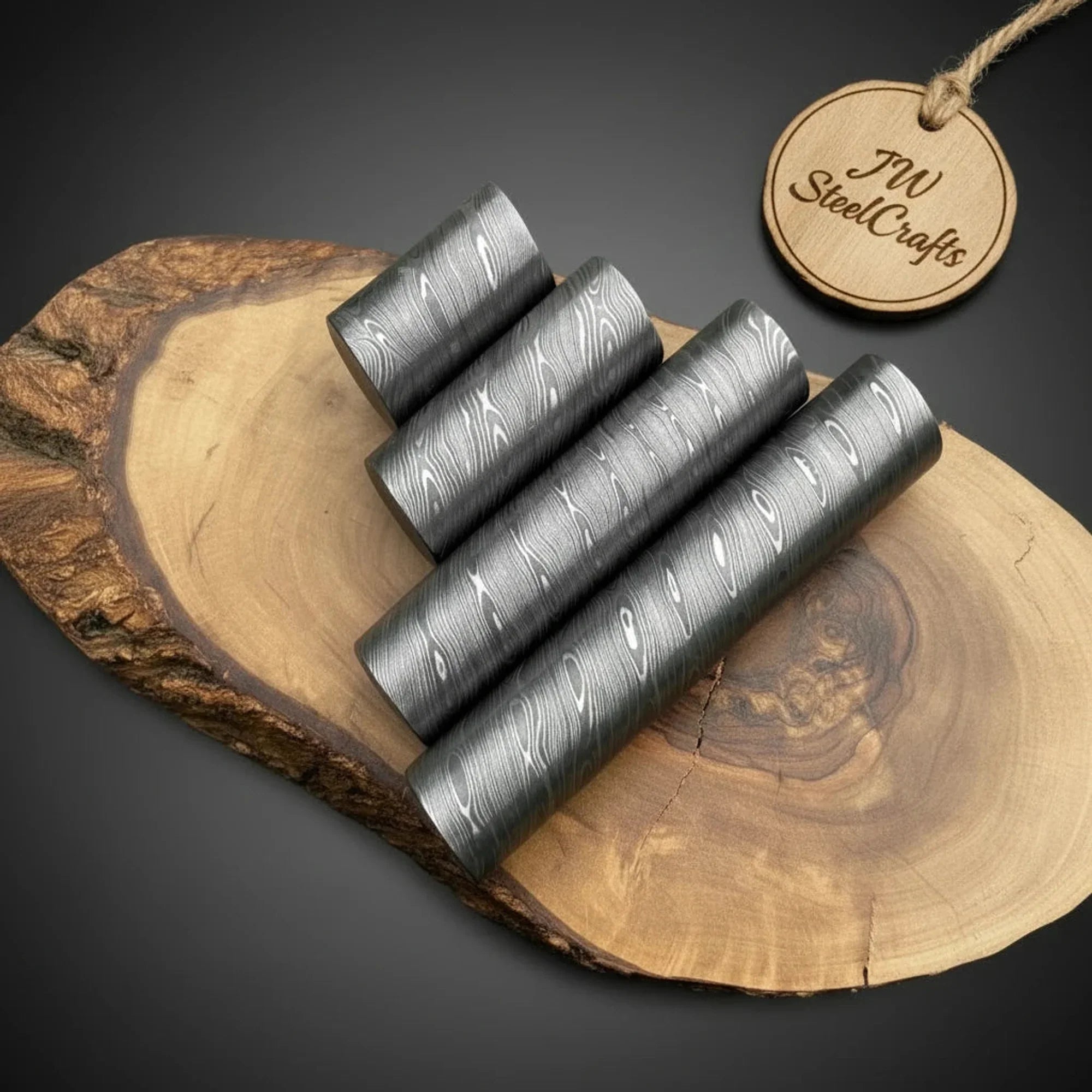 Damascus Steel Round Bar Billet Set of 2 Twist Pattern Knife Making Blank Bar Stock 3-6"