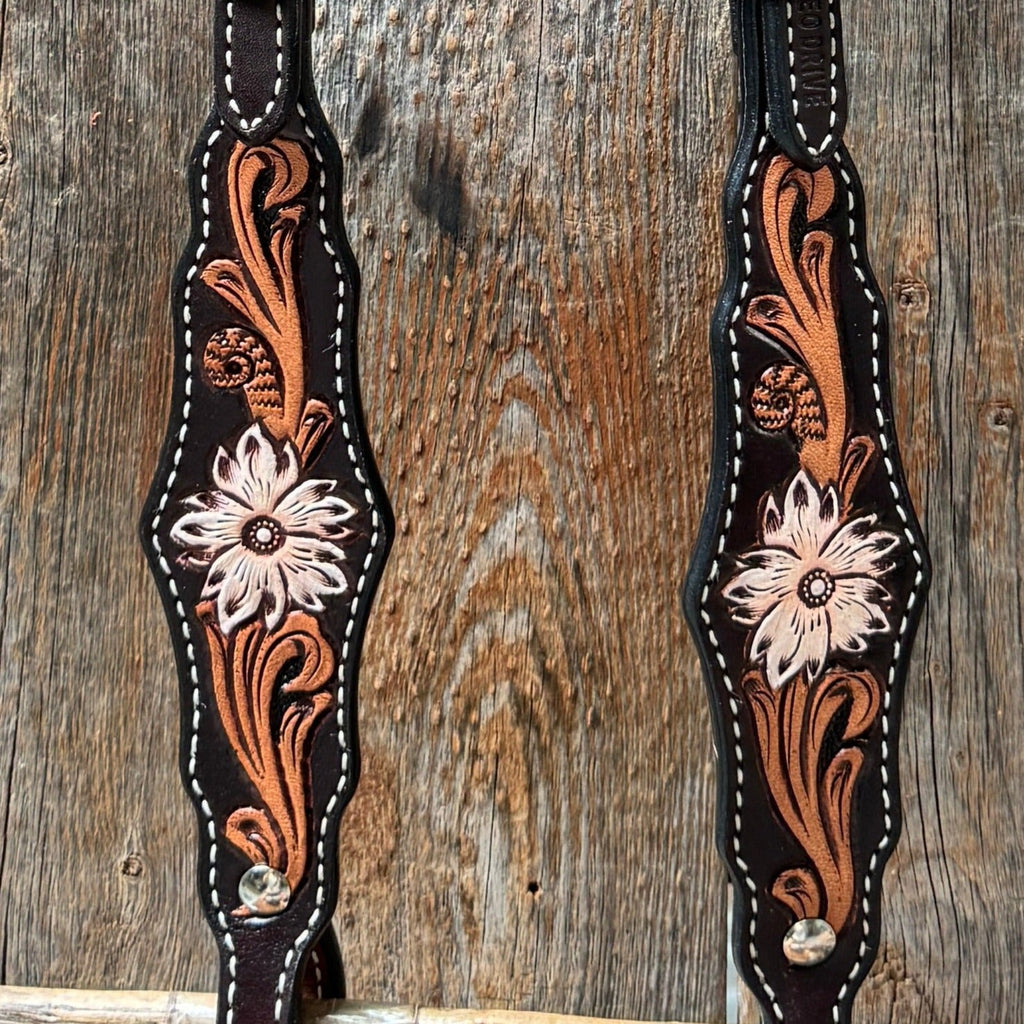 Triple Tone Floral One Ear Headstall / Bridle #24377 — view 3