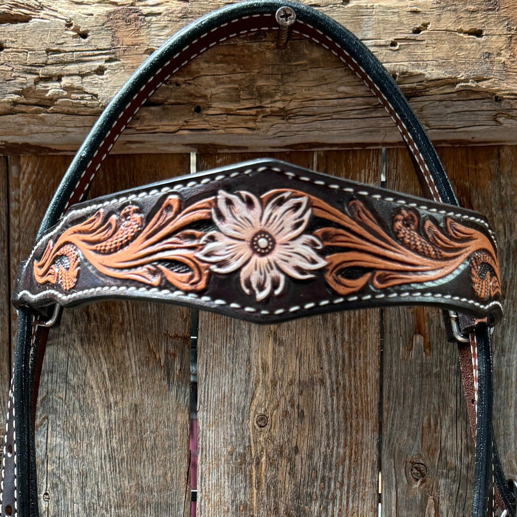 Triple Tone Floral Browband Headstall / Bridle #24376 — view 2
