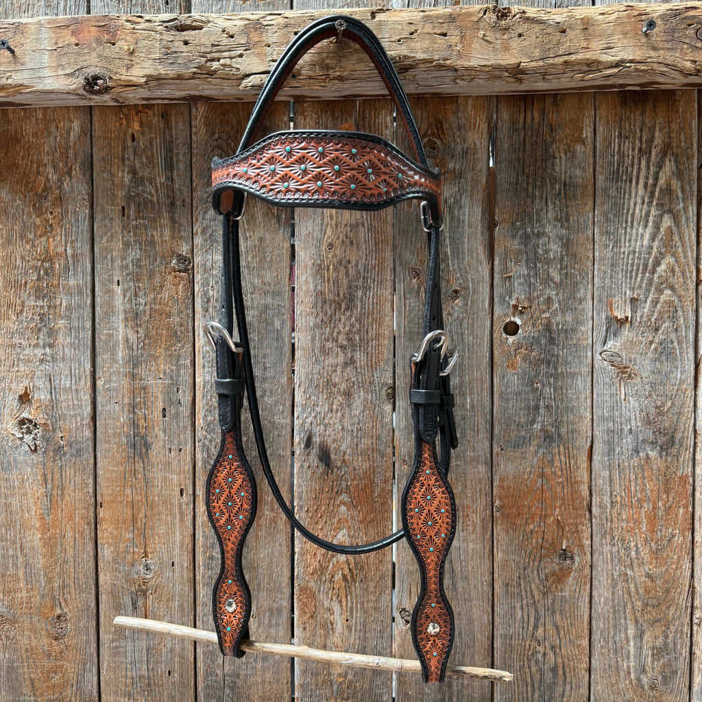 Teal Diamond Scalloped Browband Headstall / Bridle #24374