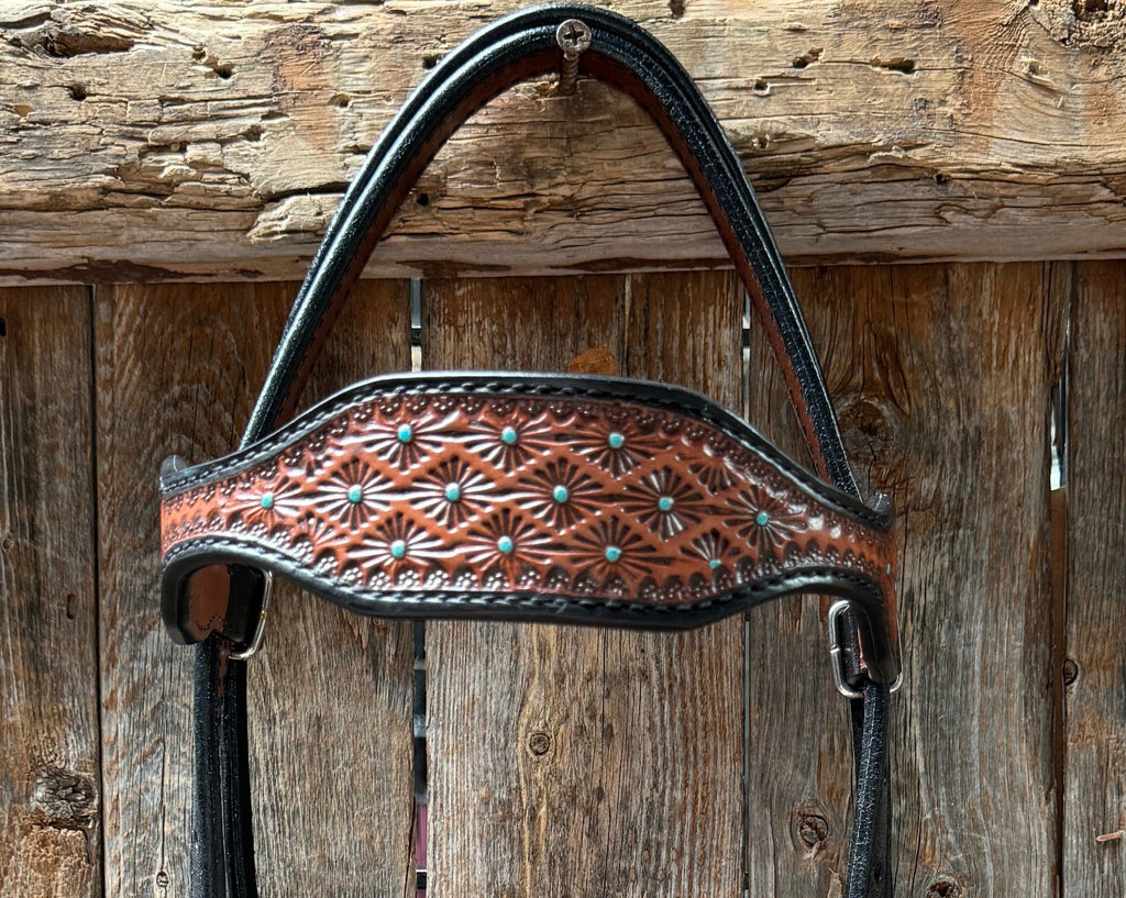 Teal Diamond Scalloped Browband Headstall / Bridle #24374 — view 2