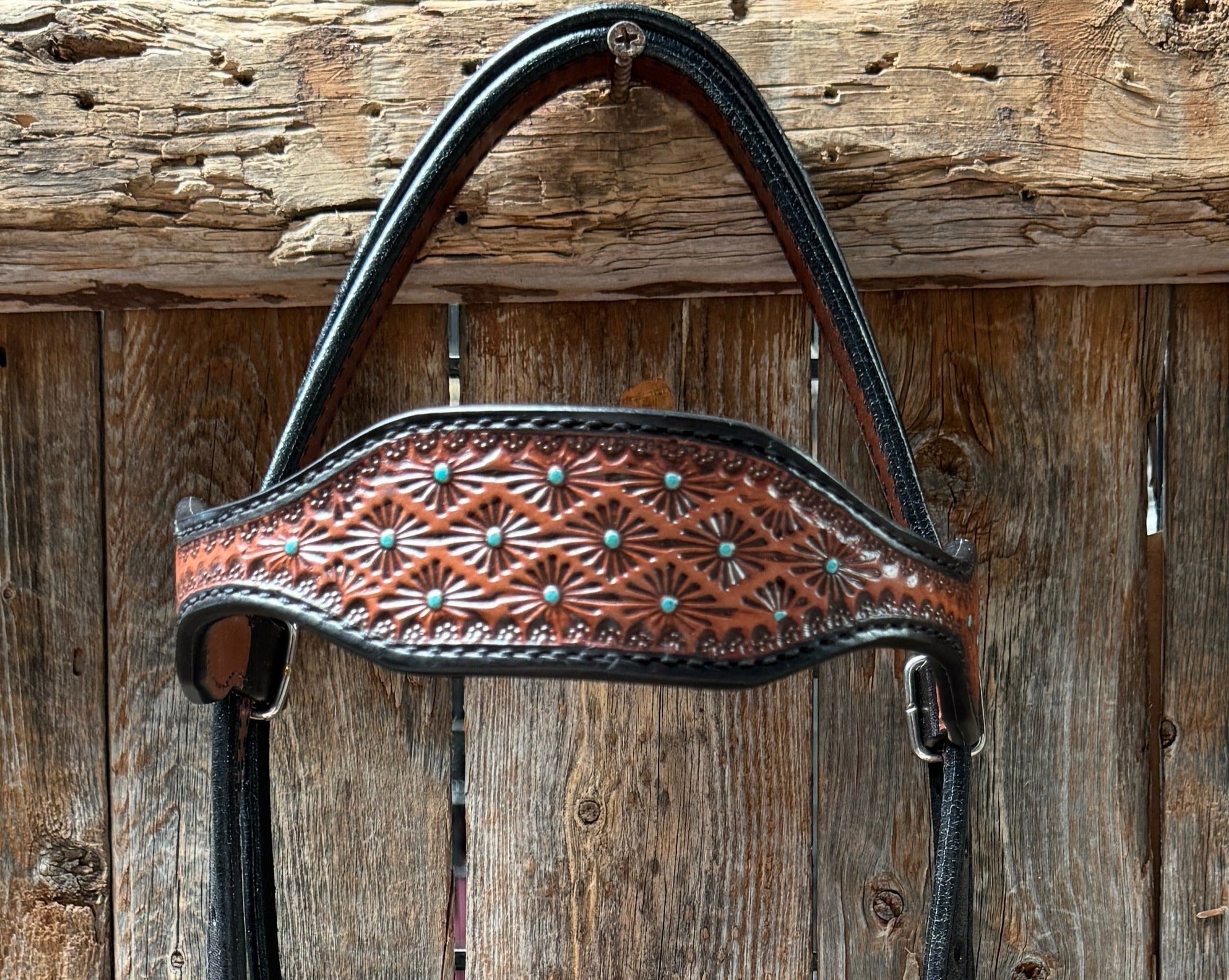 Teal Diamond Scalloped Browband Headstall / Bridle #24374 — view 2