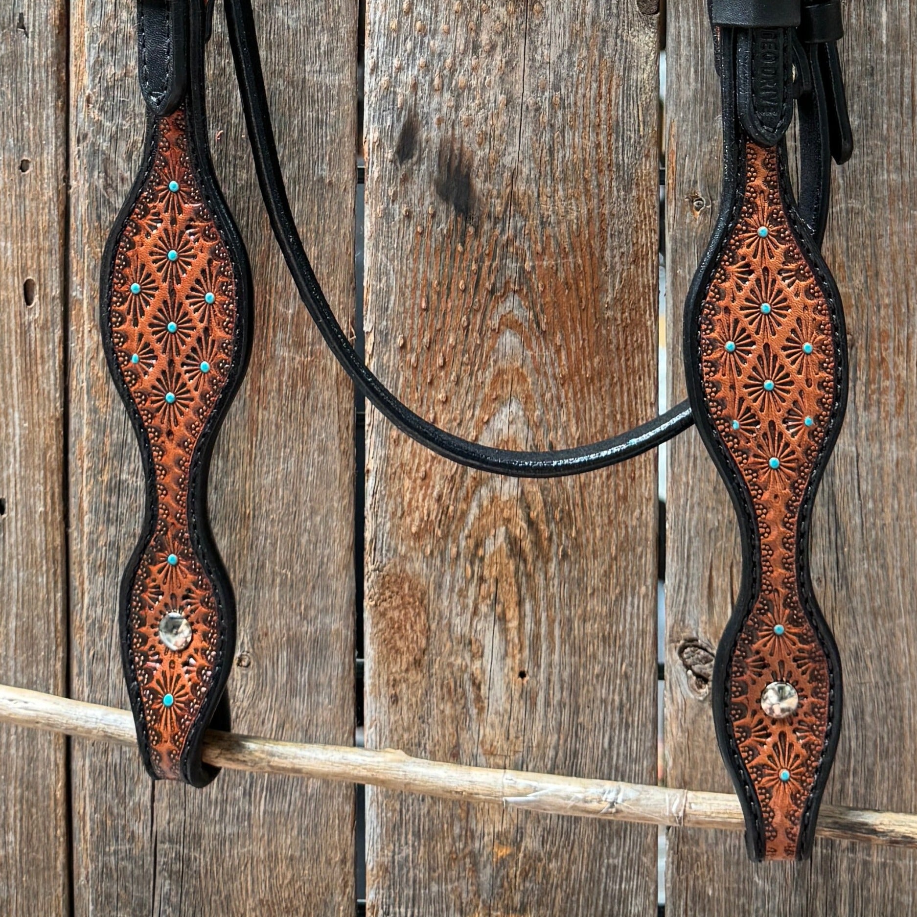 Teal Diamond Scalloped Browband Headstall / Bridle #24374 — view 3