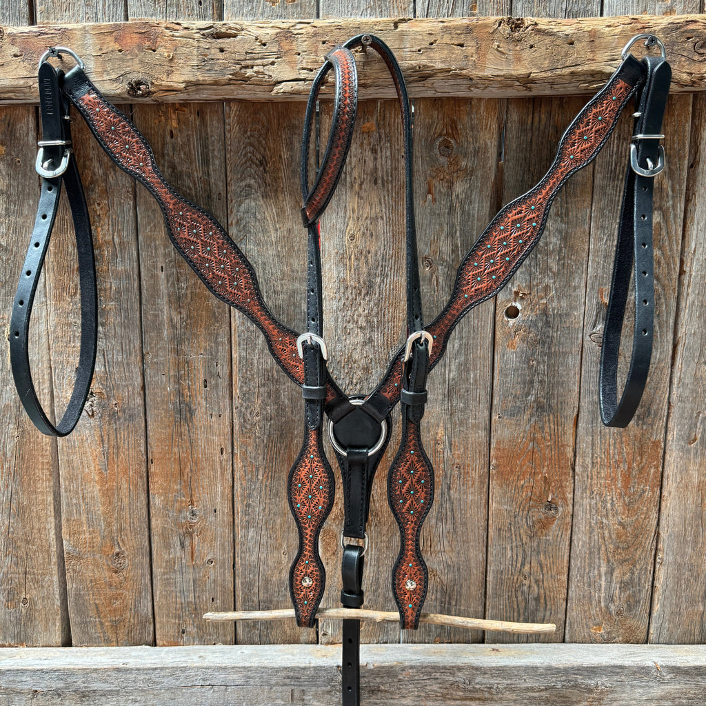 Teal Diamond Browband / One Ear Headstall and Breastcollar Tack Set — view 2