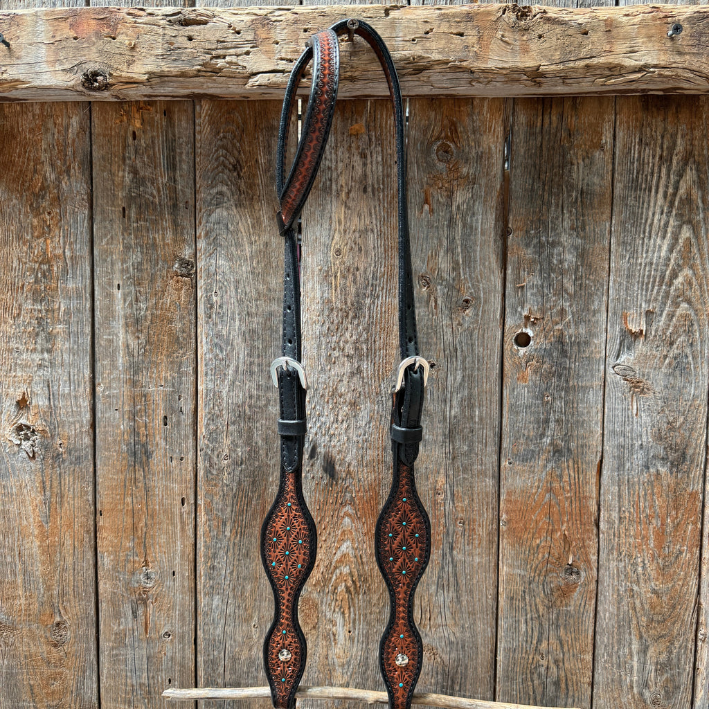 Teal Diamond Browband / One Ear Headstall and Breastcollar Tack Set — view 4