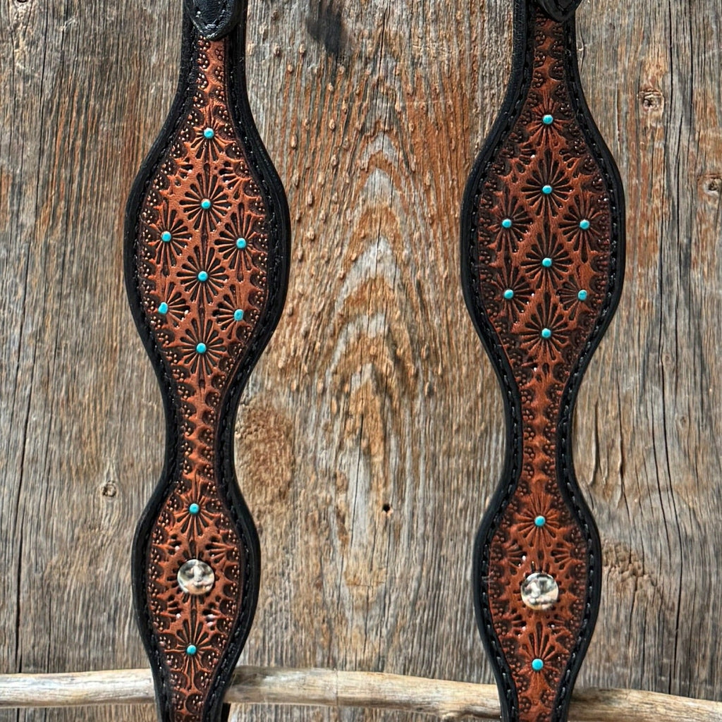Teal Diamond Scalloped One Ear Headstall / Bridle #24375 — view 3