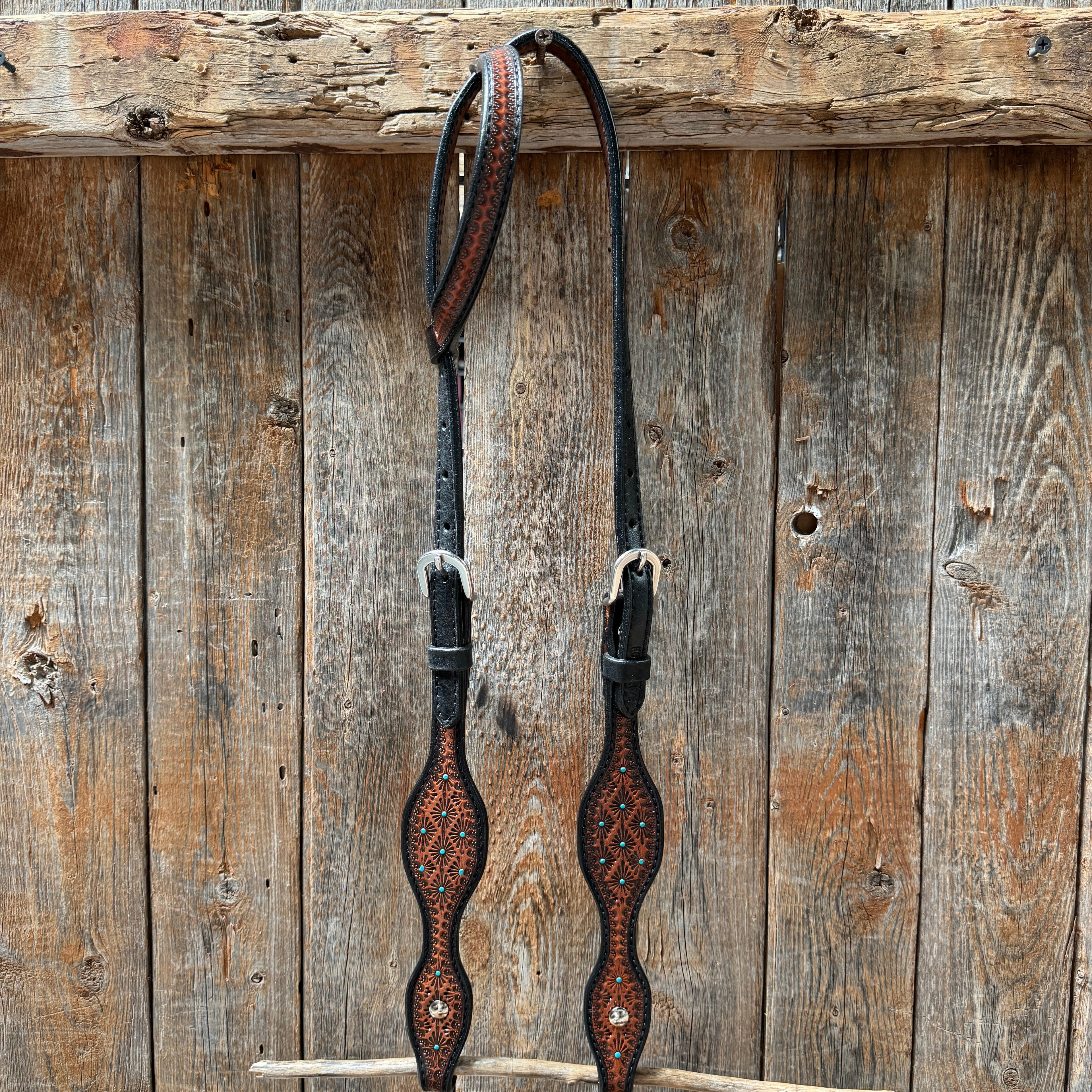 Teal Diamond Scalloped One Ear Headstall / Bridle #24375