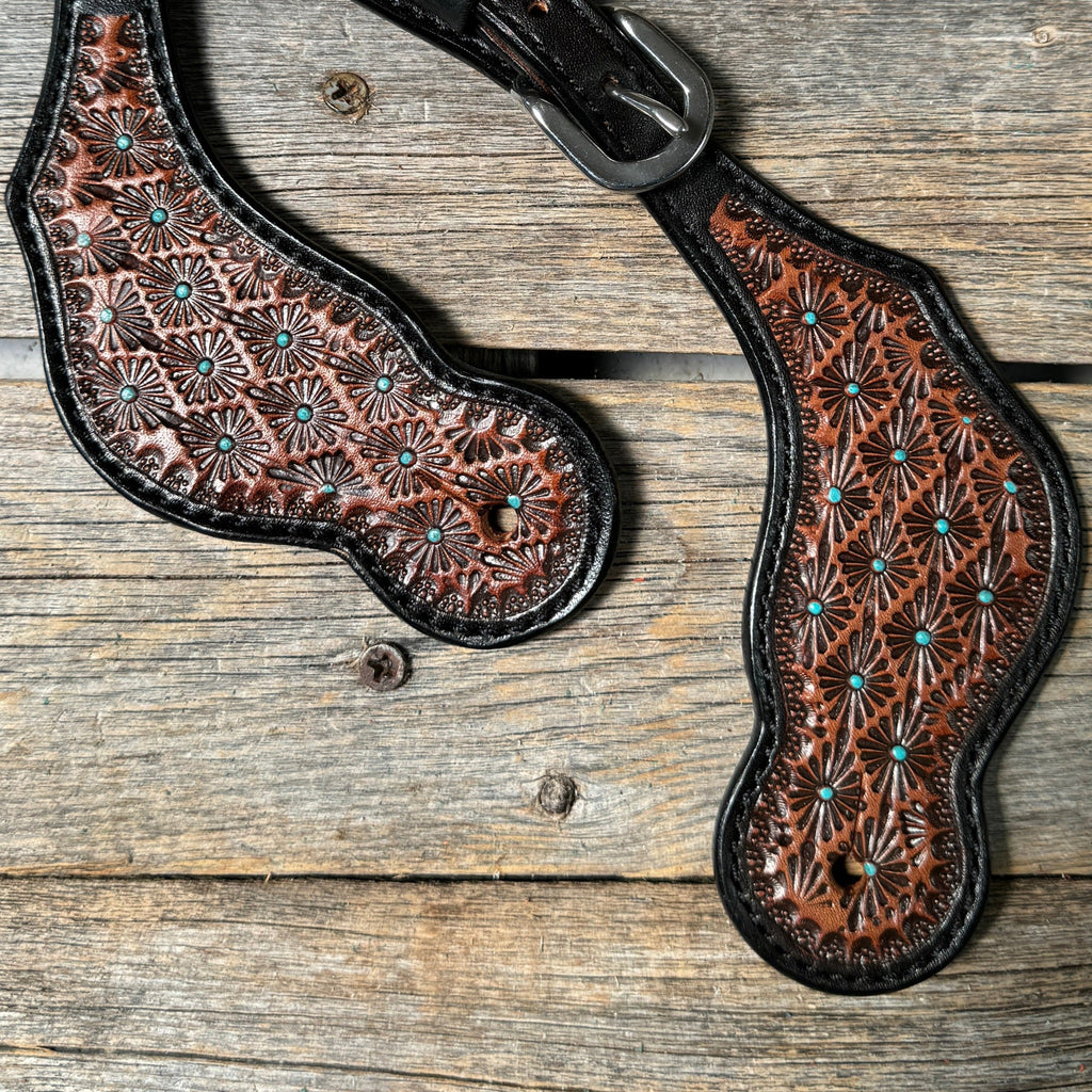 Teal Dot Diamond Tooled Spur Straps — view 2
