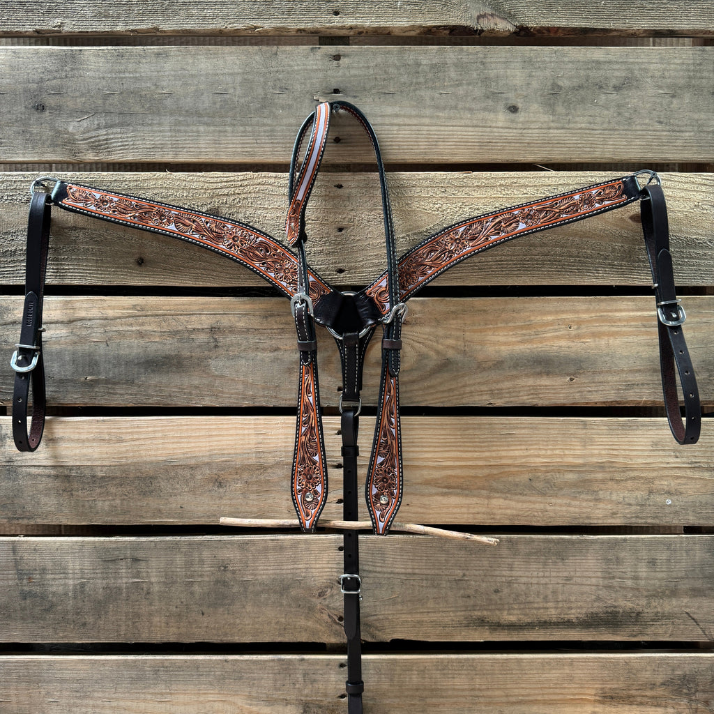 Hand Painted Floral Browband / One Ear Breastcollar Tack Set — view 2