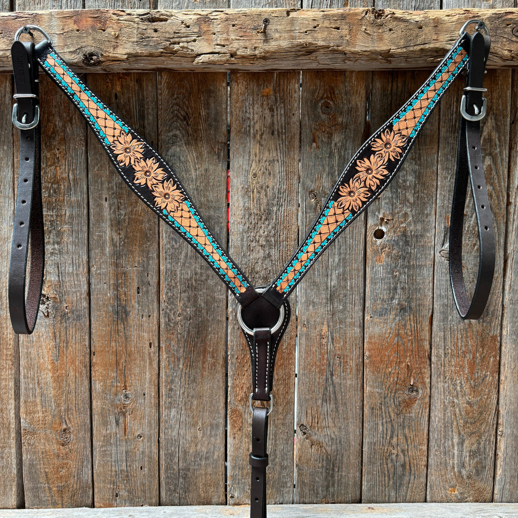Multi Flower Browband / One Ear Headstall and Breastcollar Tack Set — view 5