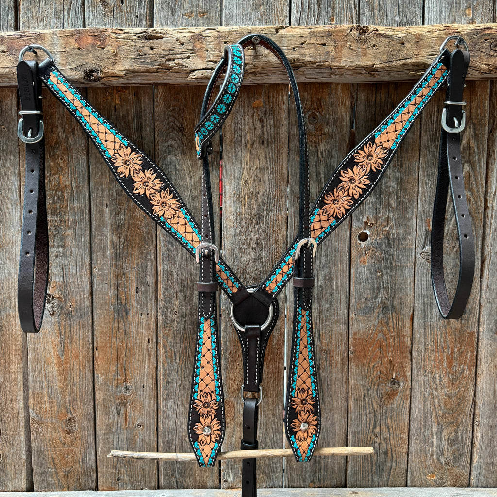 Multi Flower Browband / One Ear Headstall and Breastcollar Tack Set — view 2