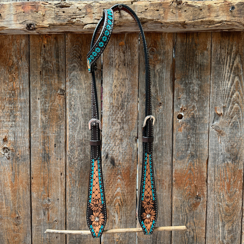 Multi Flower Browband / One Ear Headstall and Breastcollar Tack Set — view 4