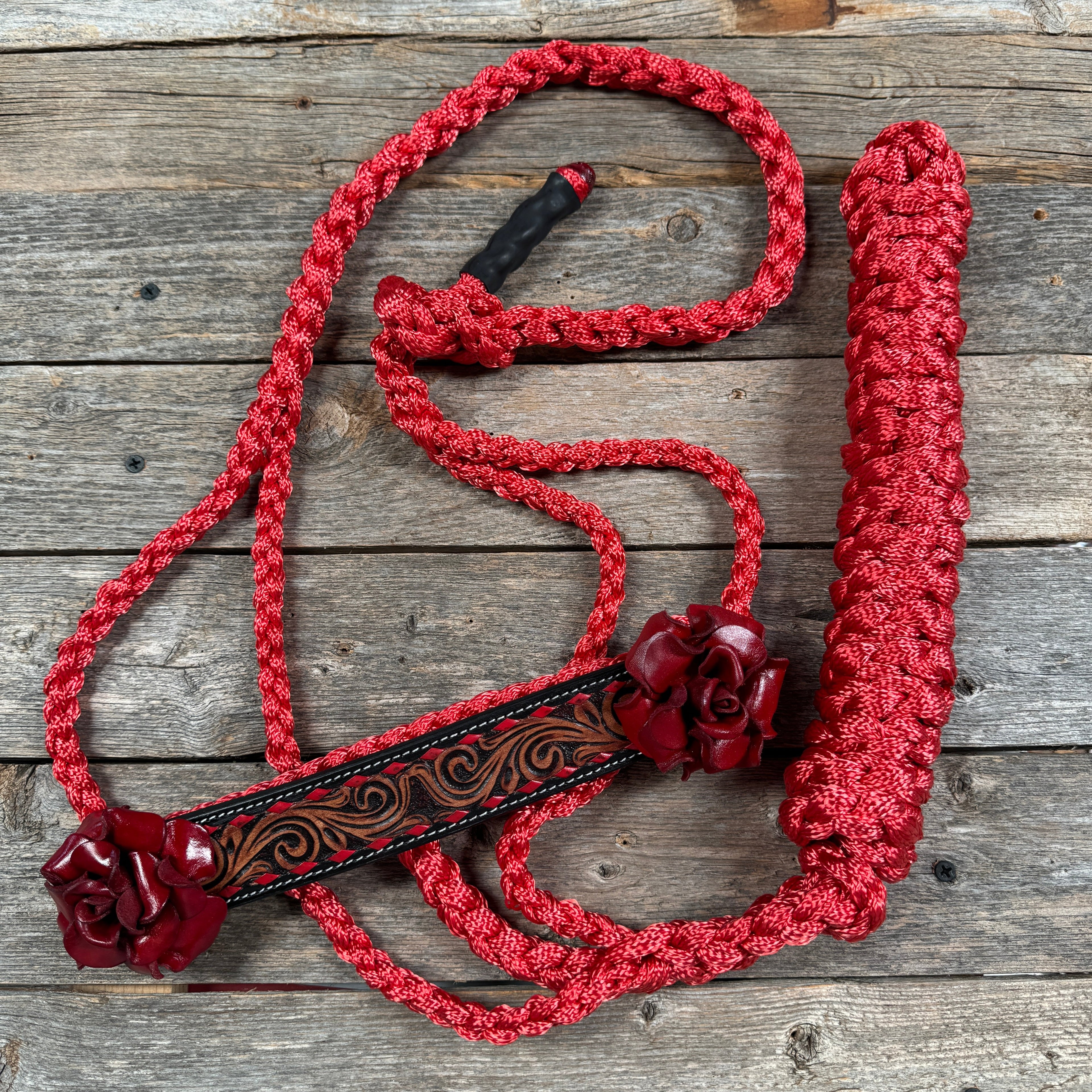 Mule Tape Halter -Leather Noseband - Large Roses — view 4