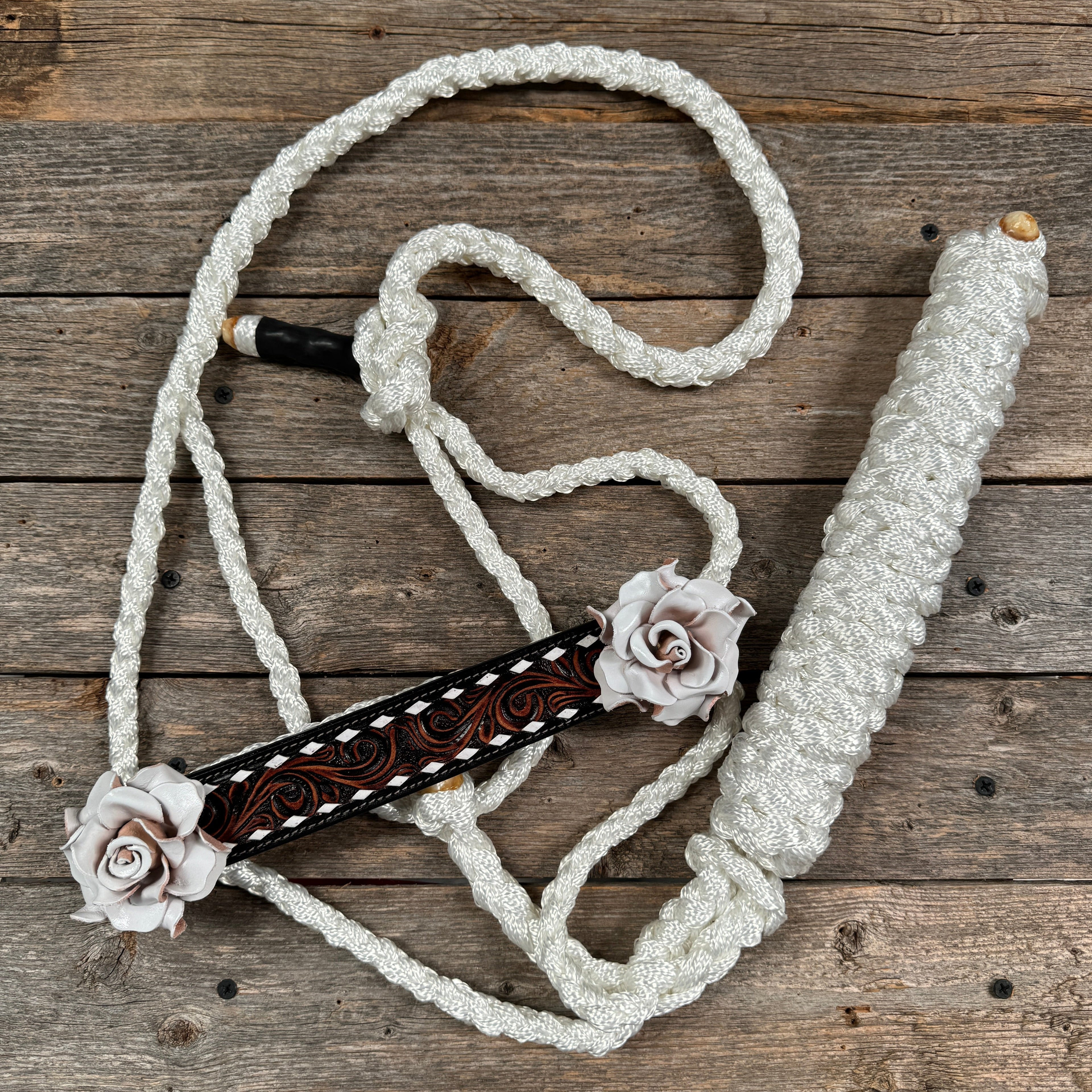 Mule Tape Halter -Leather Noseband - Large Roses — view 3