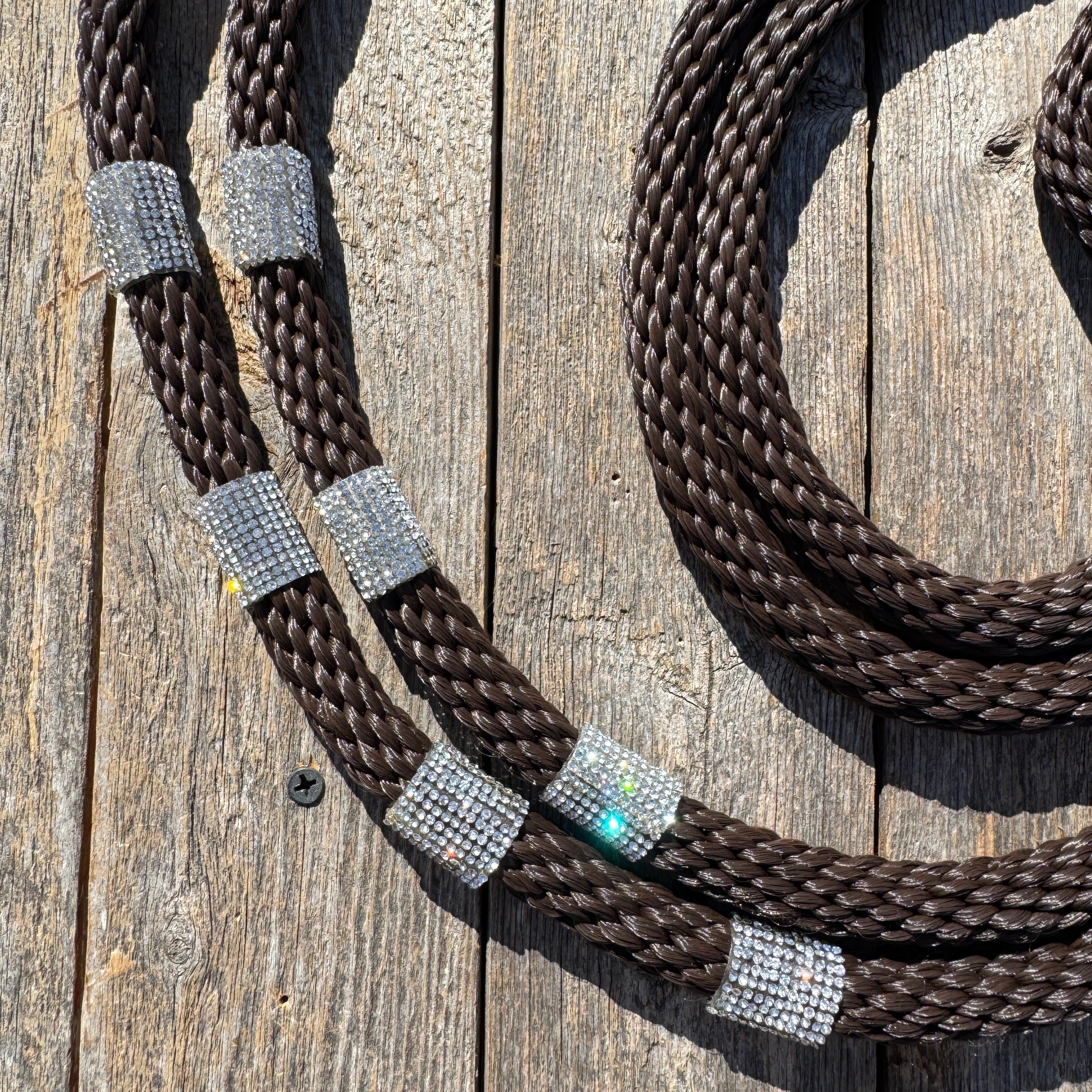 Brown Nylon Barrel Racing Reins with Rhinestones #BNR102 — view 2