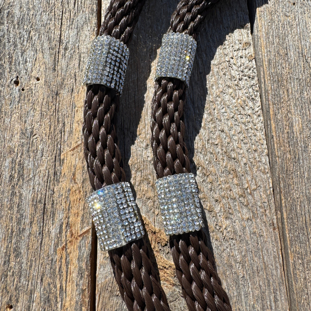Brown Nylon Barrel Racing Reins with Rhinestones #BNR102 — view 3