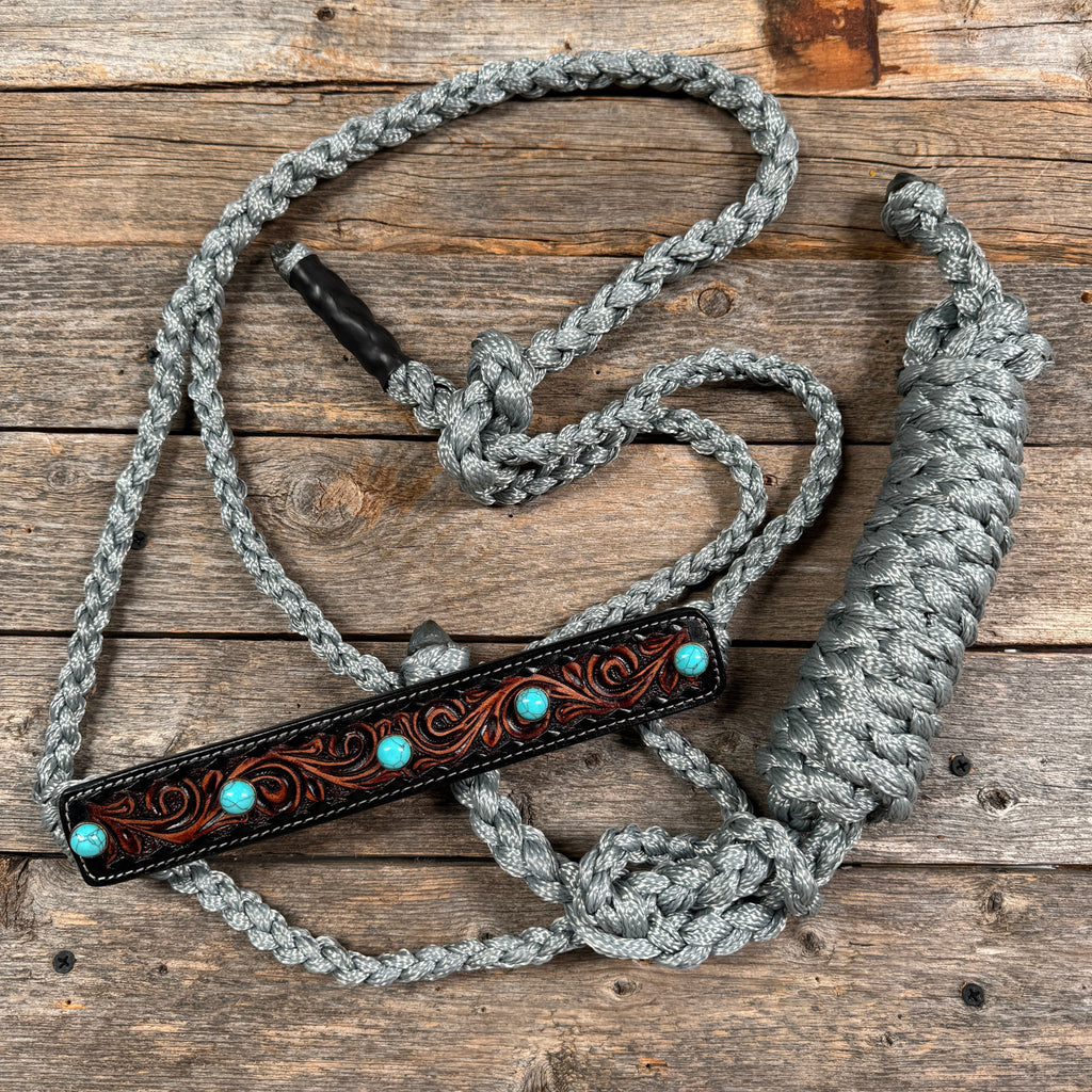 Mule Tape Halter - Leather Noseband and Round Turquoise Cabochon Conchos — view 4