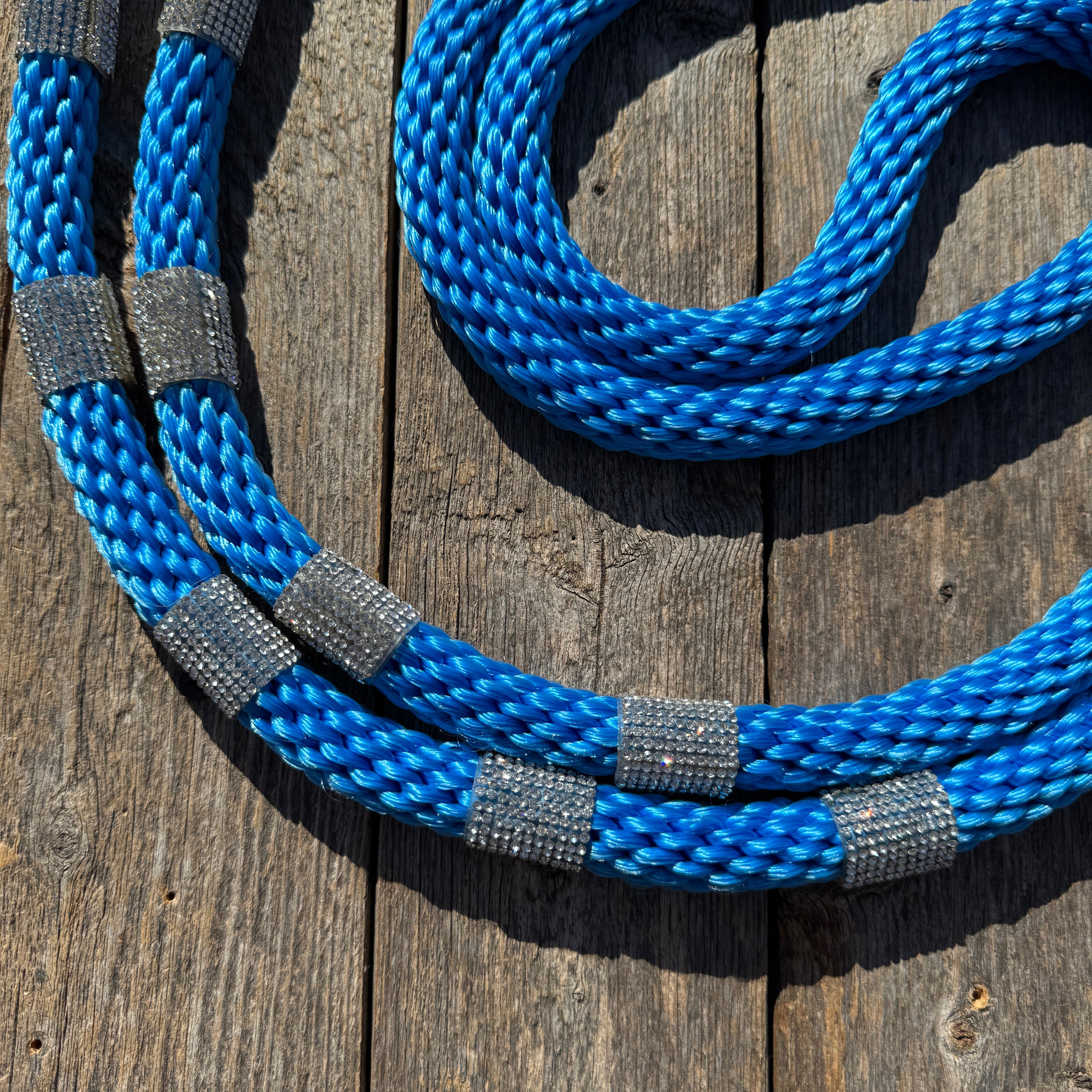Blue Nylon Barrel Racing Reins with Rhinestones #BNR103 — view 2