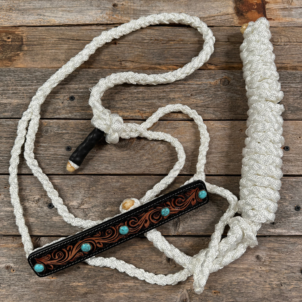 Mule Tape Halter - Leather Noseband and Round Turquoise Cabochon Conchos — view 3