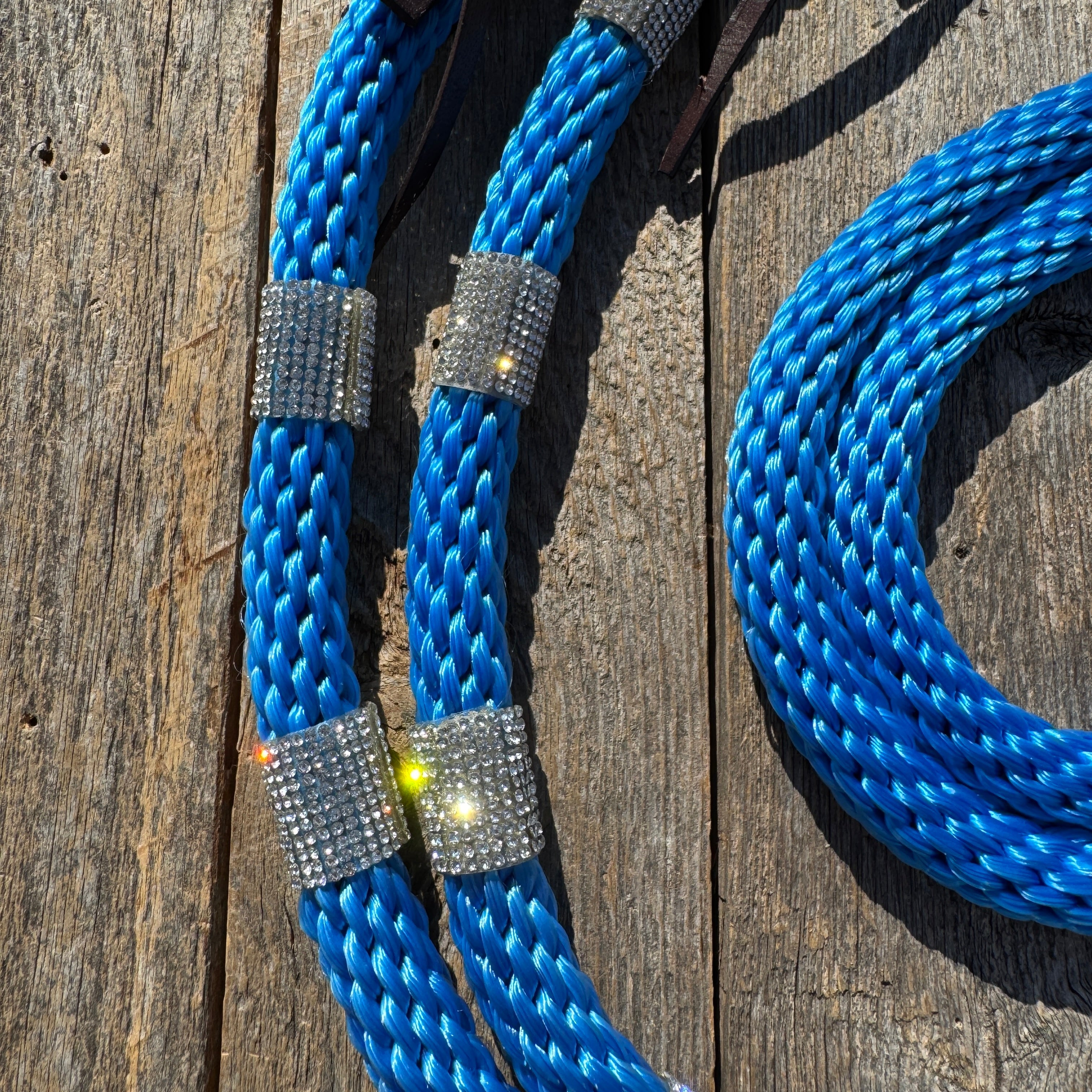 Blue Nylon Barrel Racing Reins with Rhinestones #BNR103 — view 3