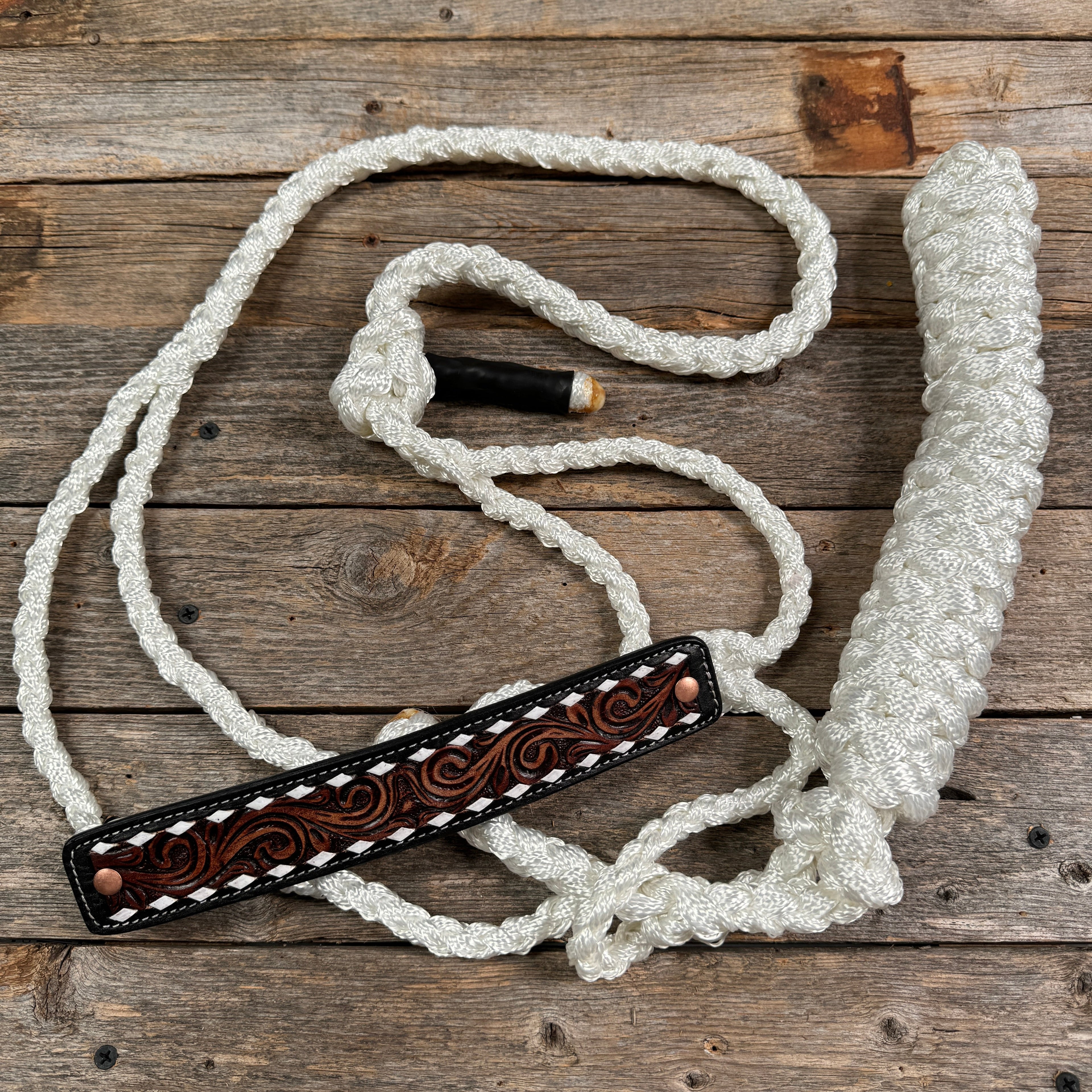 Mule Tape Halter - Leather Buckstitch Noseband - Copper Accents — view 8