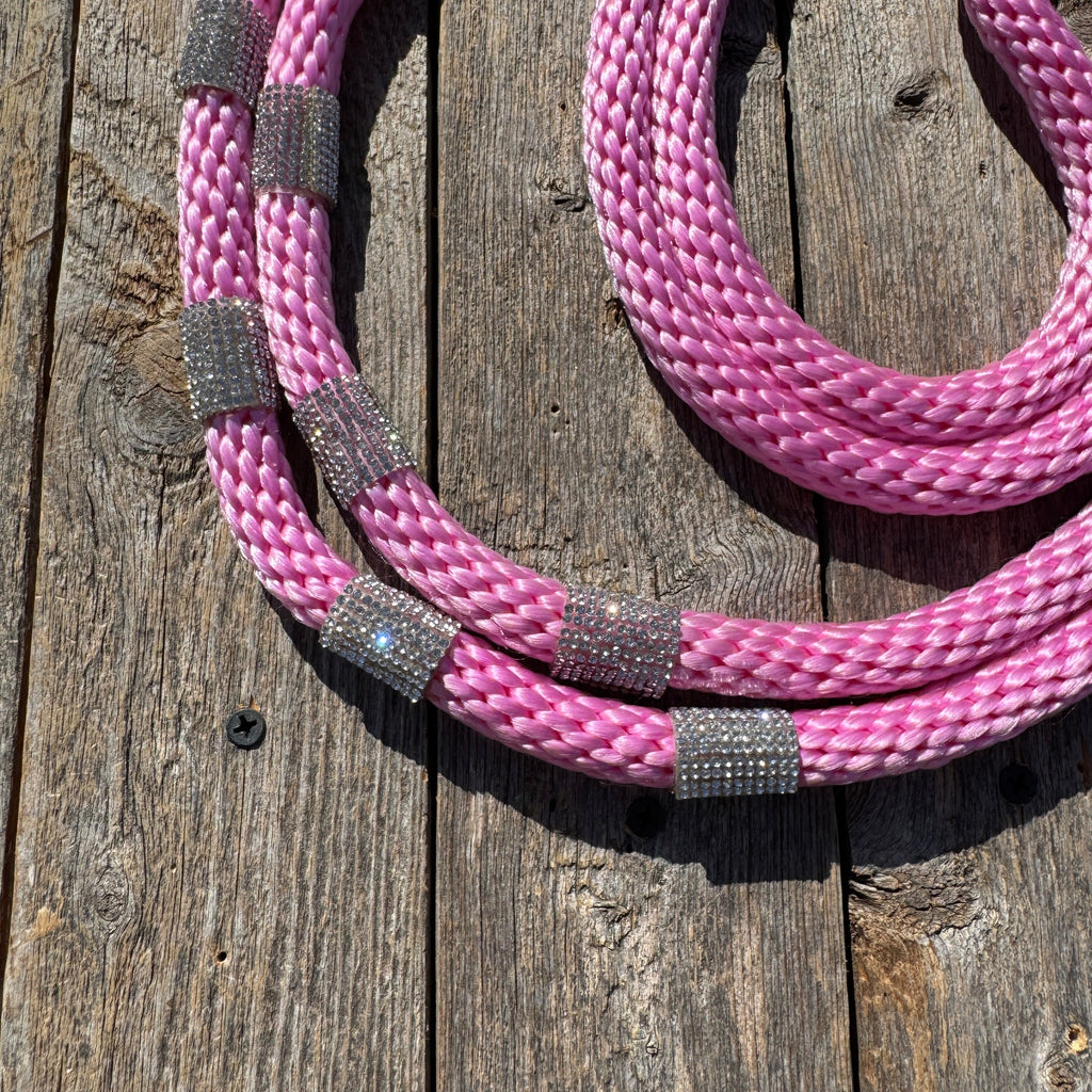 Pink Nylon Barrel Racing Reins with Rhinestones #BNR104 — view 2