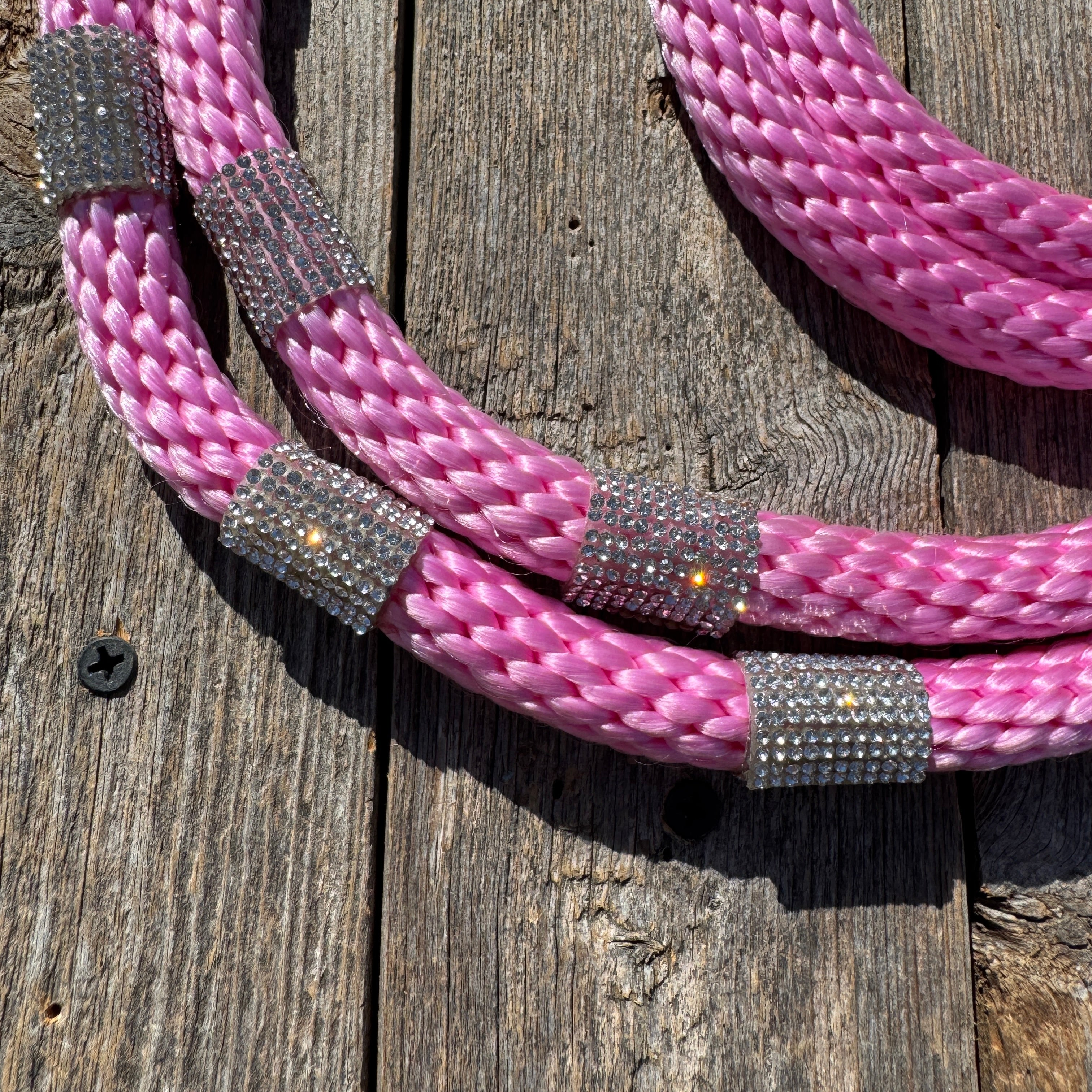 Pink Nylon Barrel Racing Reins with Rhinestones #BNR104 — view 3