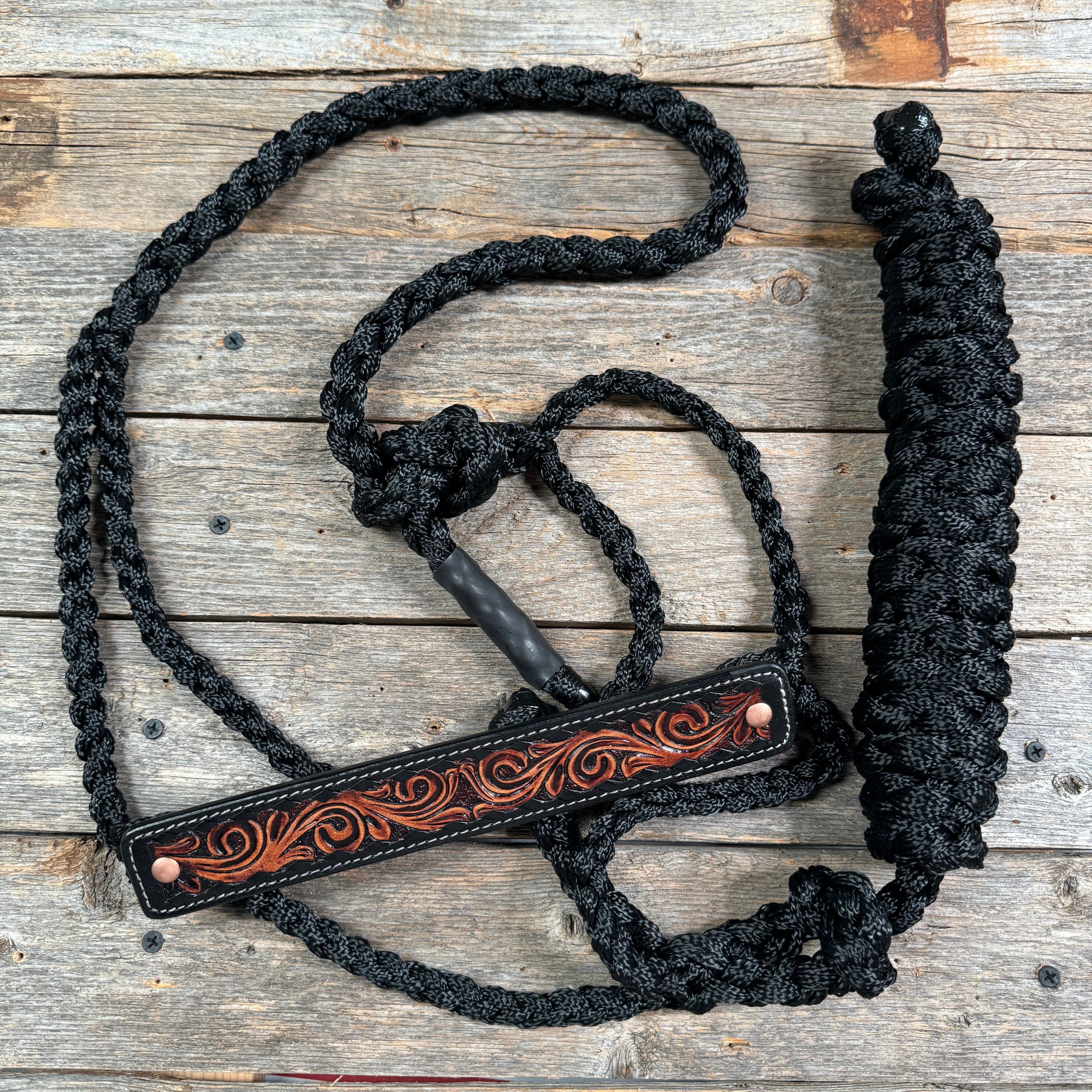 Mule Tape Halter - Leather Buckstitch Noseband - Copper Accents — view 5