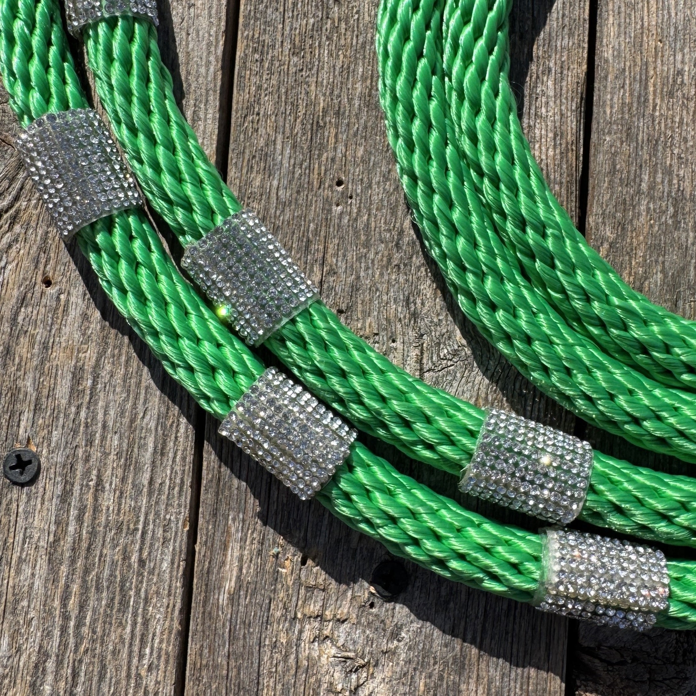 Green Nylon Barrel Racing Reins with Rhinestones #BNR106 — view 3