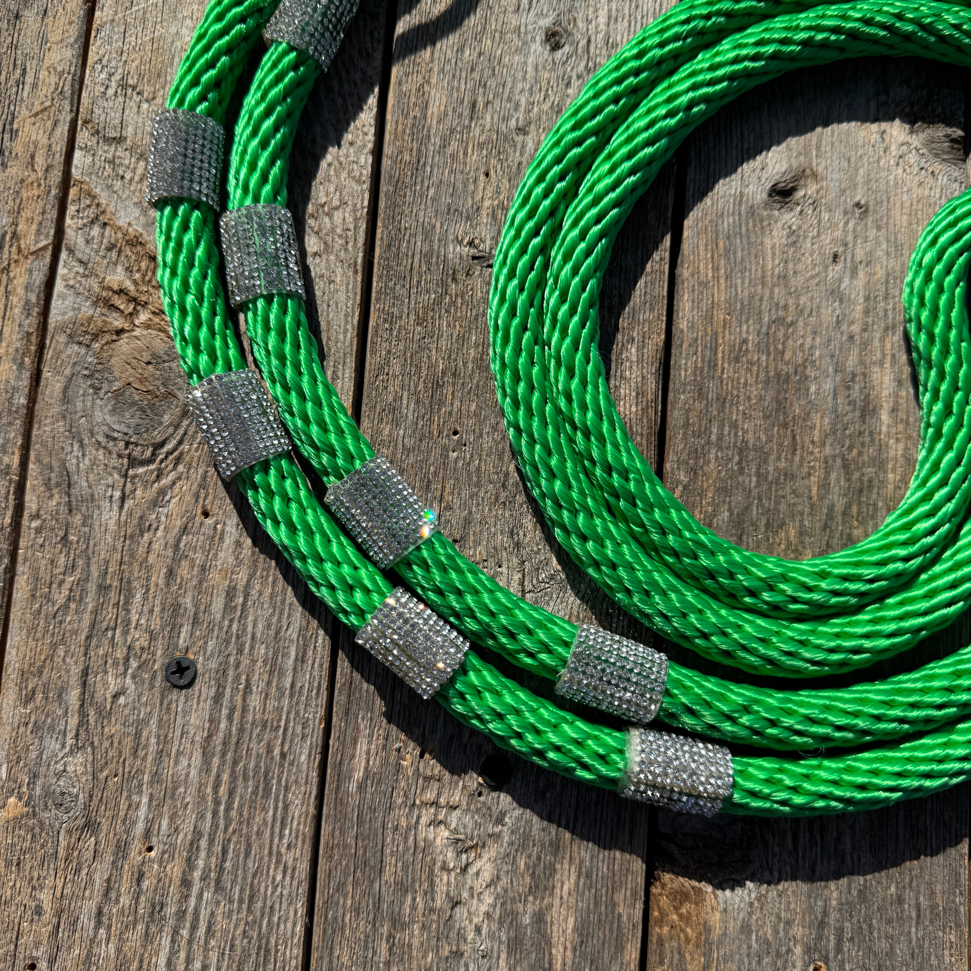 Green Nylon Barrel Racing Reins with Rhinestones #BNR106 — view 2