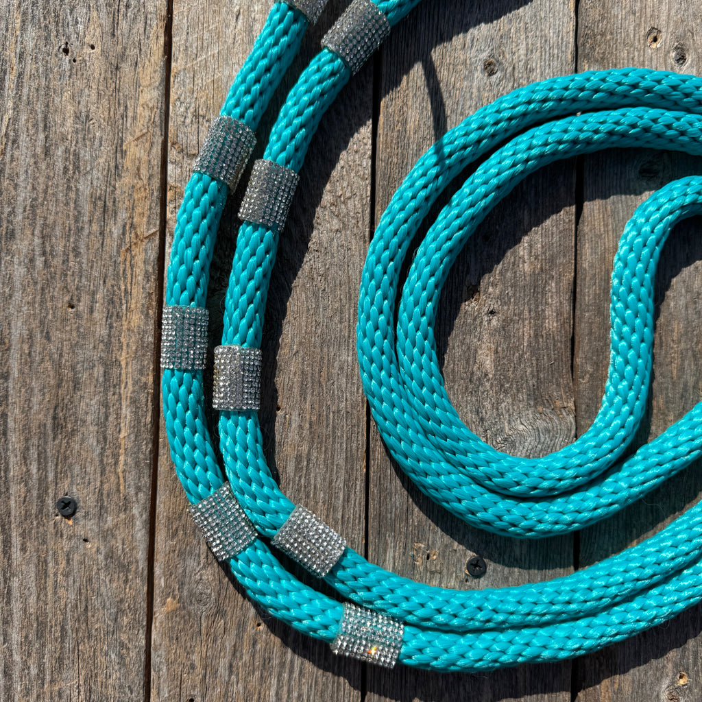 Teal Nylon Barrel Racing Reins with Rhinestones #BNR109 — view 2