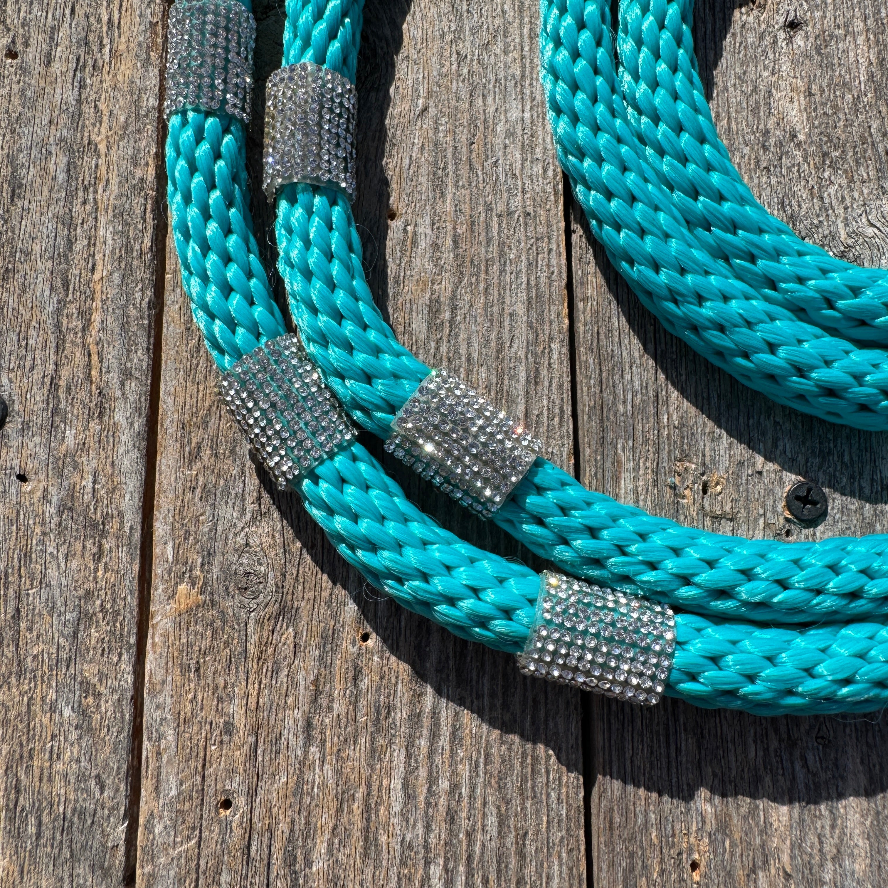 Teal Nylon Barrel Racing Reins with Rhinestones #BNR109 — view 3