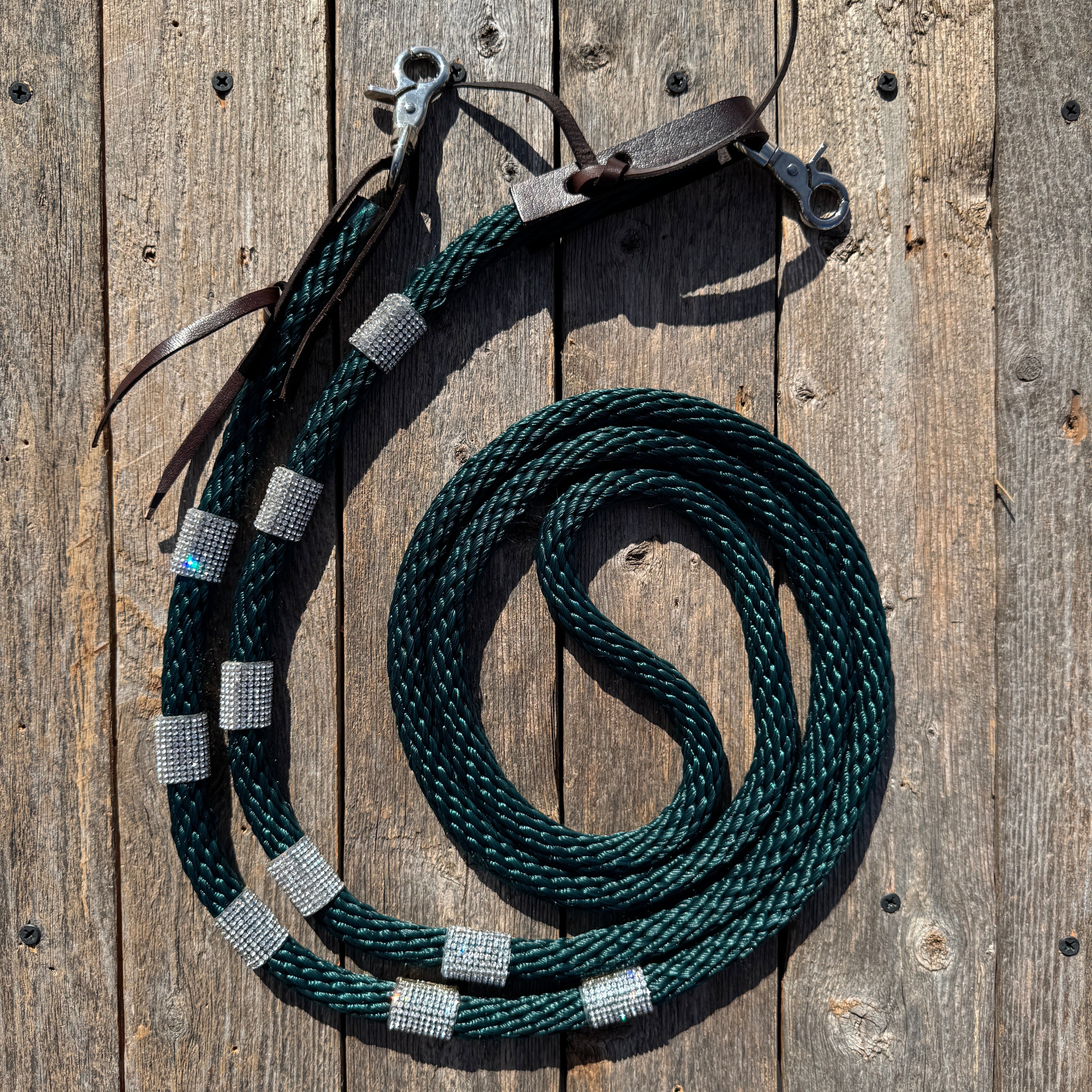 Emerald Nylon Barrel Racing Reins with Rhinestones #BNR108