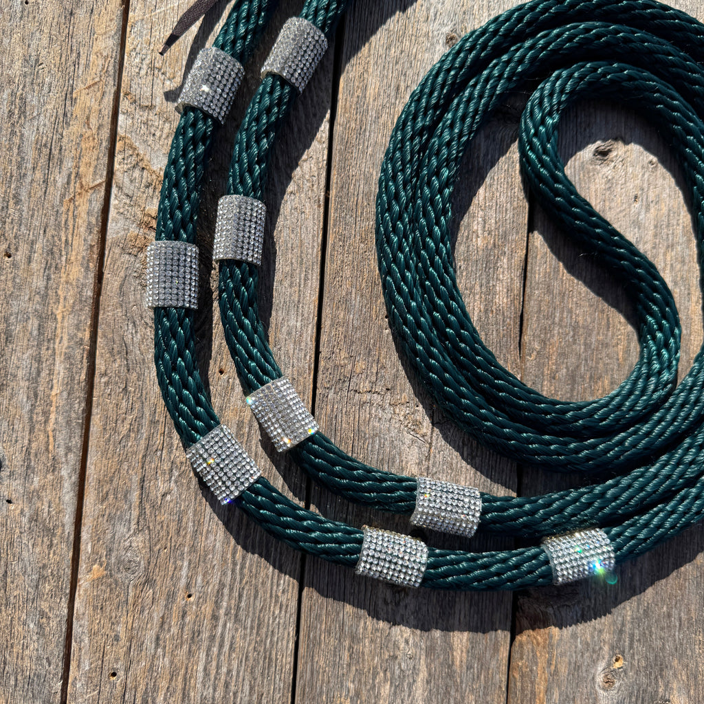 Emerald Nylon Barrel Racing Reins with Rhinestones #BNR108 — view 2