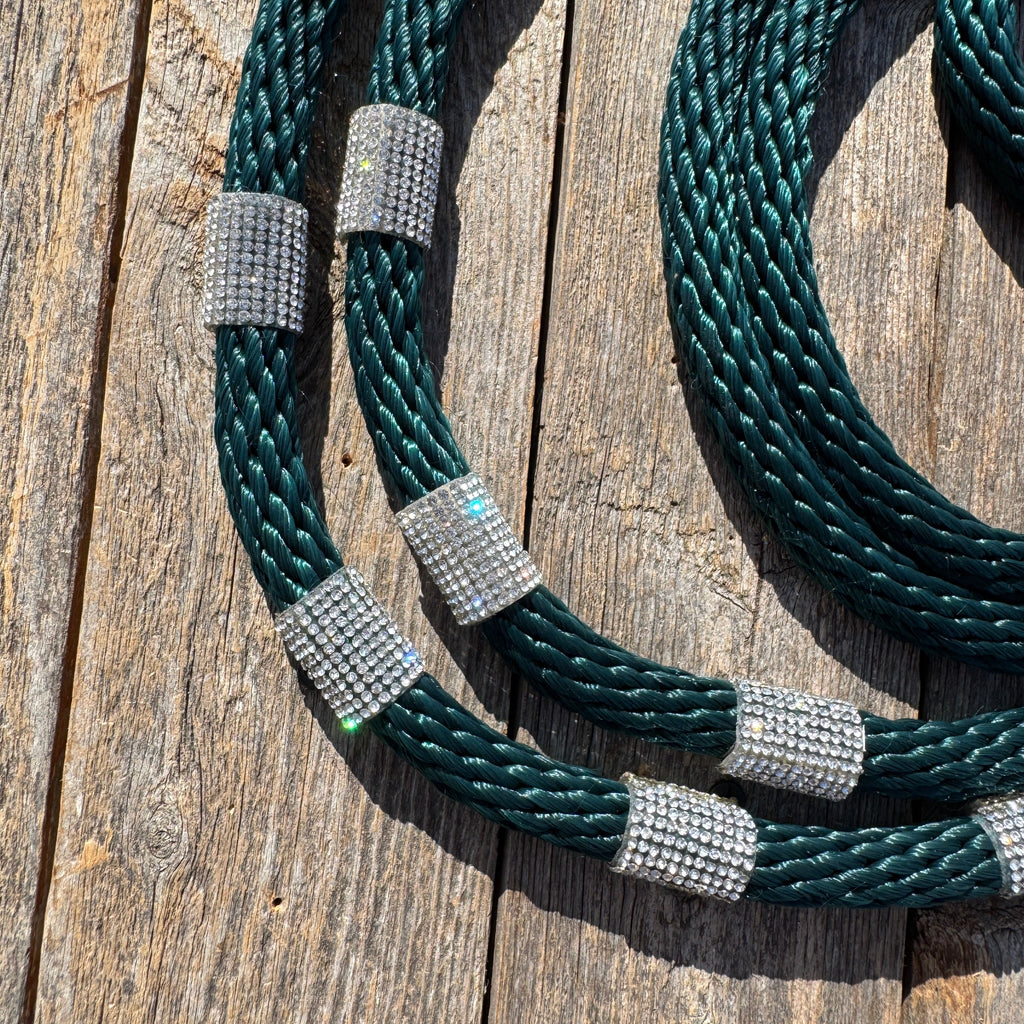 Emerald Nylon Barrel Racing Reins with Rhinestones #BNR108 — view 3