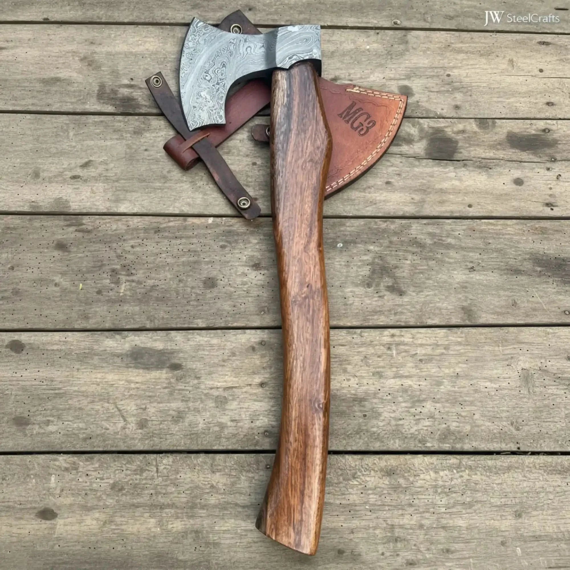 Viking Bearded Axe Damascus head Wood Handle