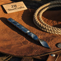 Damascus Tri-Edge Cyclone Dagger with Spiral Blue Patina Blade