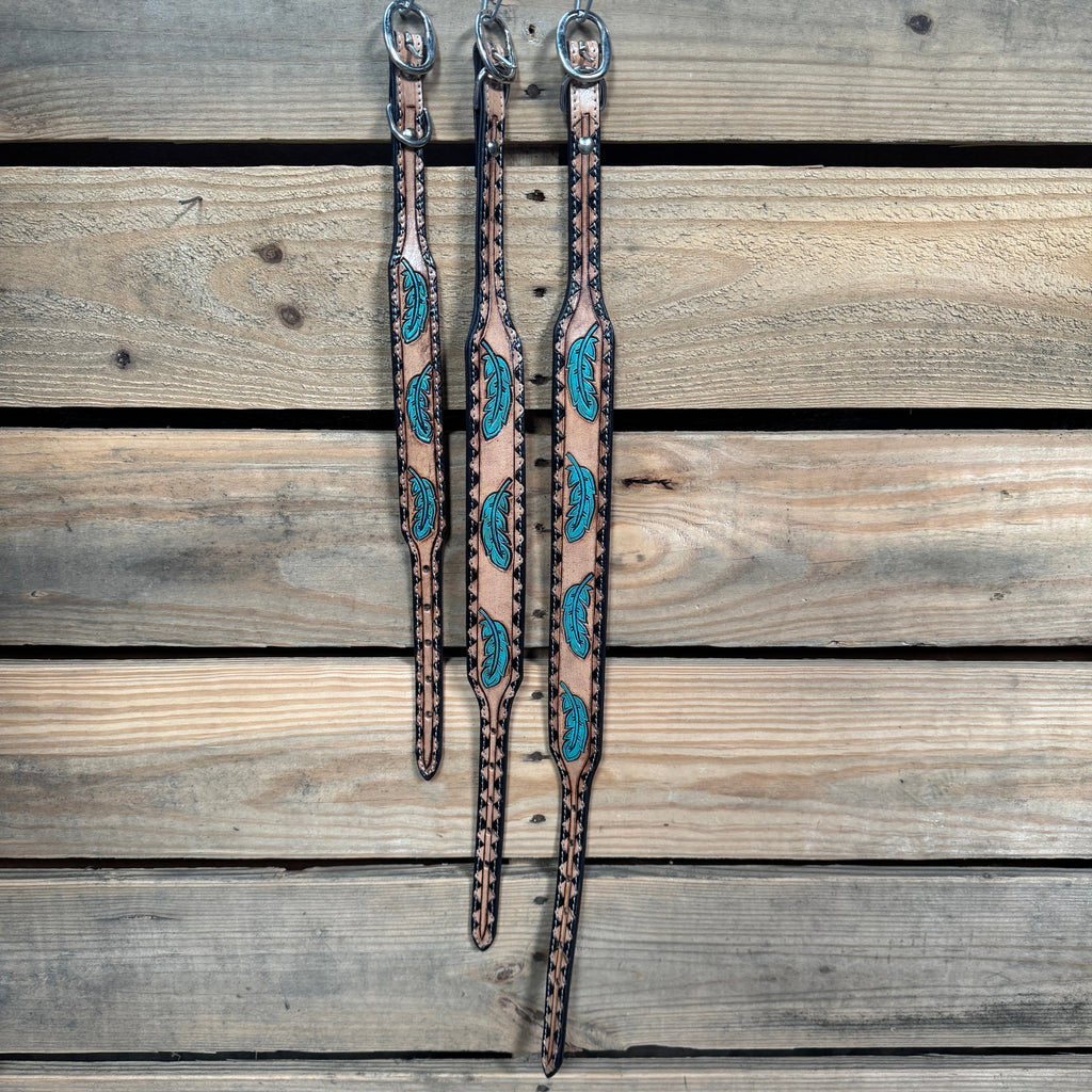 Turquoise Feather Genuine Leather Padded Dog Collar #FKDC4 — view 2
