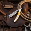 Damascus Cattleman Straight Razor with Bone Handle