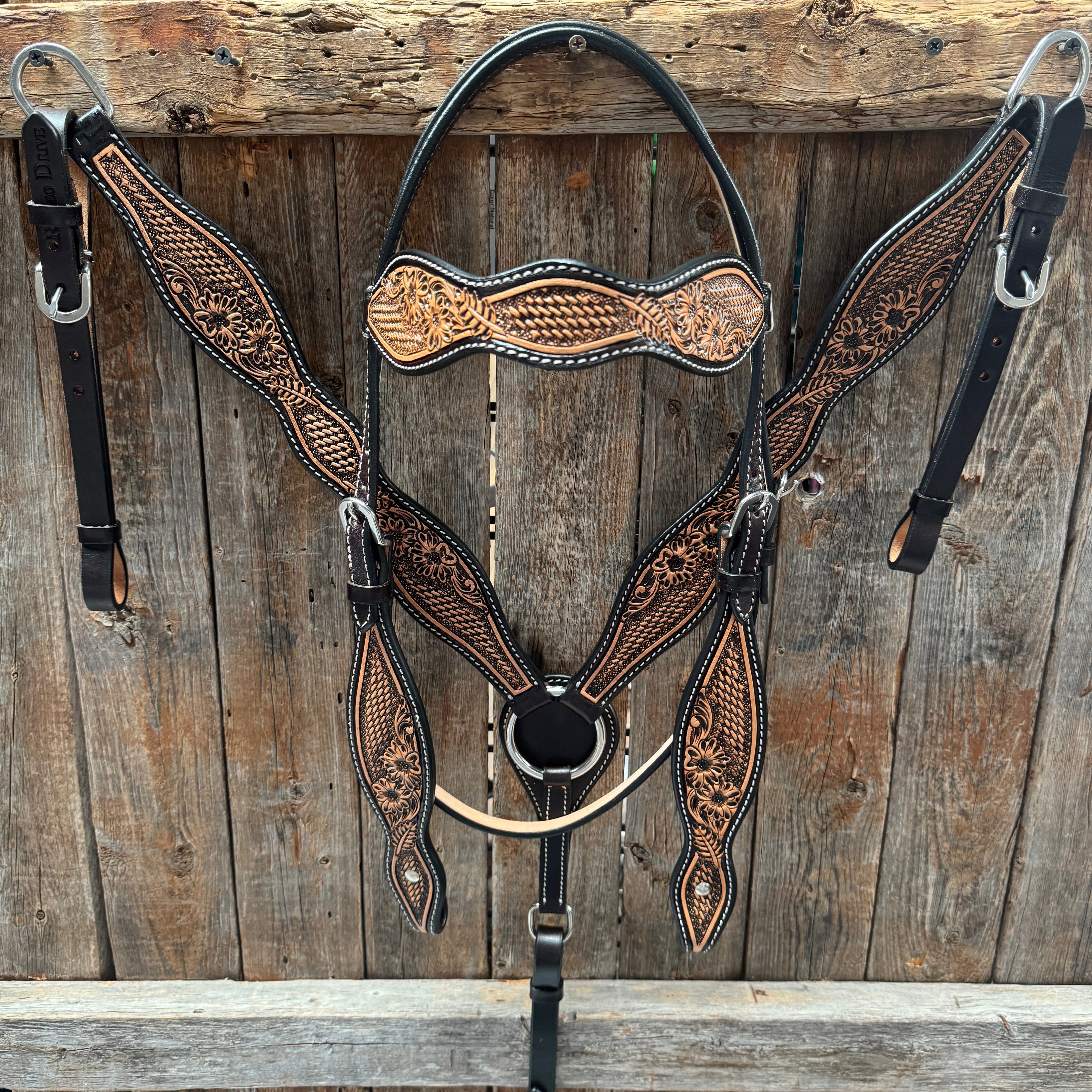 Two Tone Floral and Basketweave Tack Set